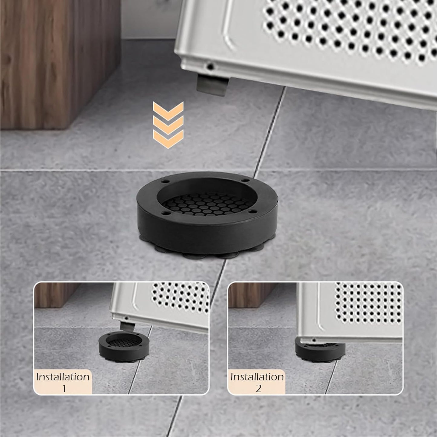Washing machine vibration dampers - Washing machine feet - Anti-vibration pads - Appliance accessories - Sound dampener - Washing machine riser - Anti-slip mat - Dryer accessories - Vibration damper - Floor protection - Washing machine damper - Black - Pa