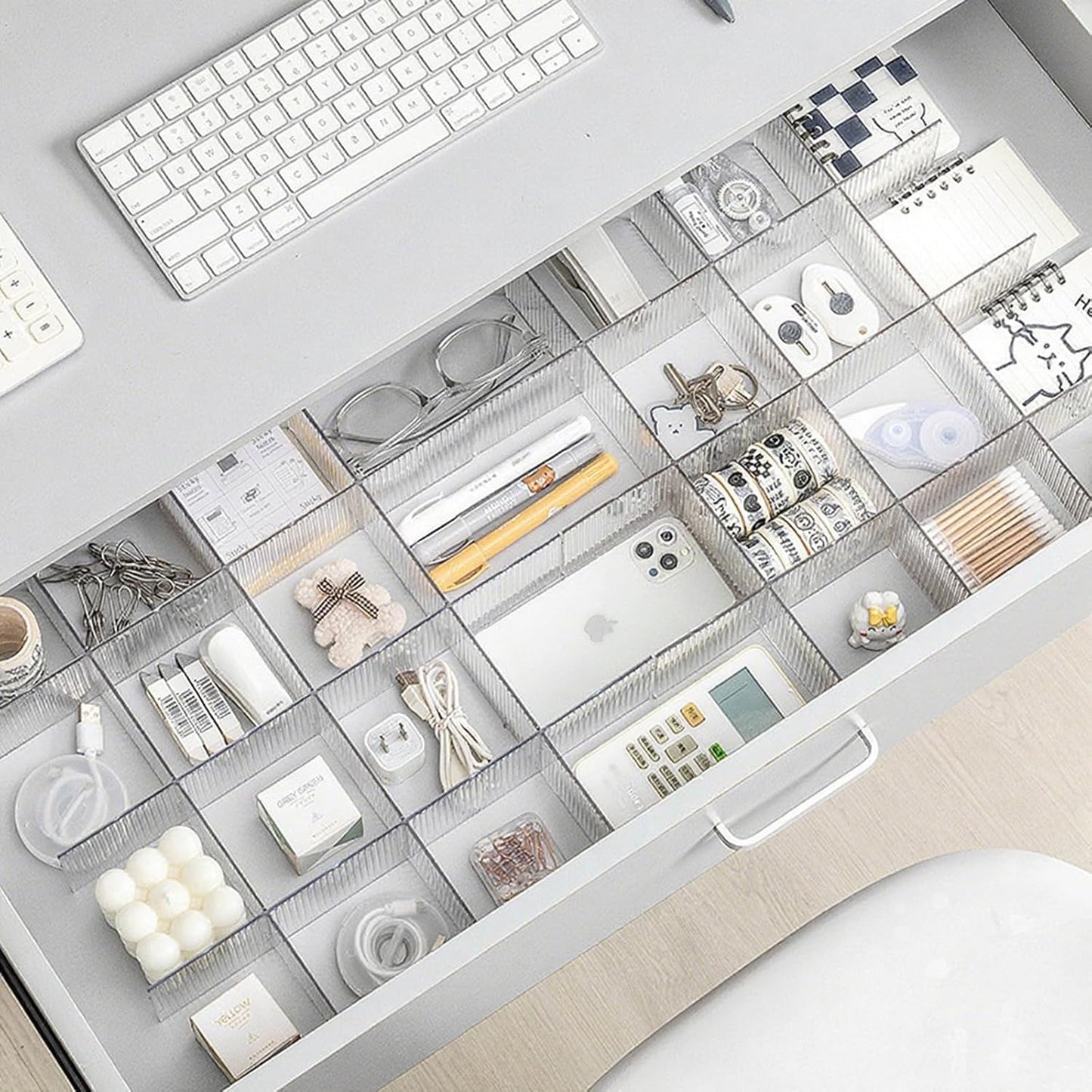 Drawer dividers with clips - Drawer organizer - Storage system - Adjustable drawer divider - Desk organizer - Kitchen drawer organizer - Make-up organizer - Drawer division - Sock organizer - Underwear organizer - Storage box drawer - 2mm - Transparent -
