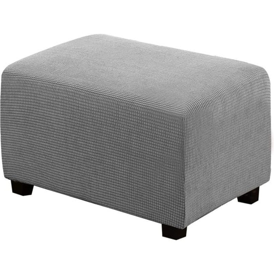 Square Ottoman Cover Soft Jacquard Stretch Footstool Cover Light Gray, Size S