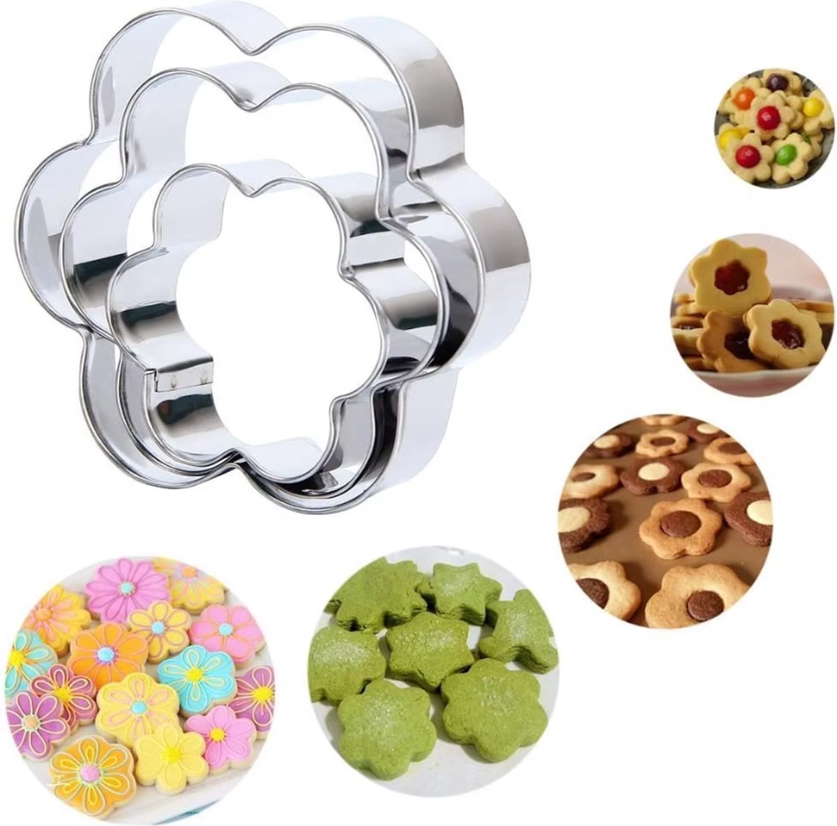 12x Cookie Cutter Set - Cookie Shapes - Flower, Heart, Round, Star
