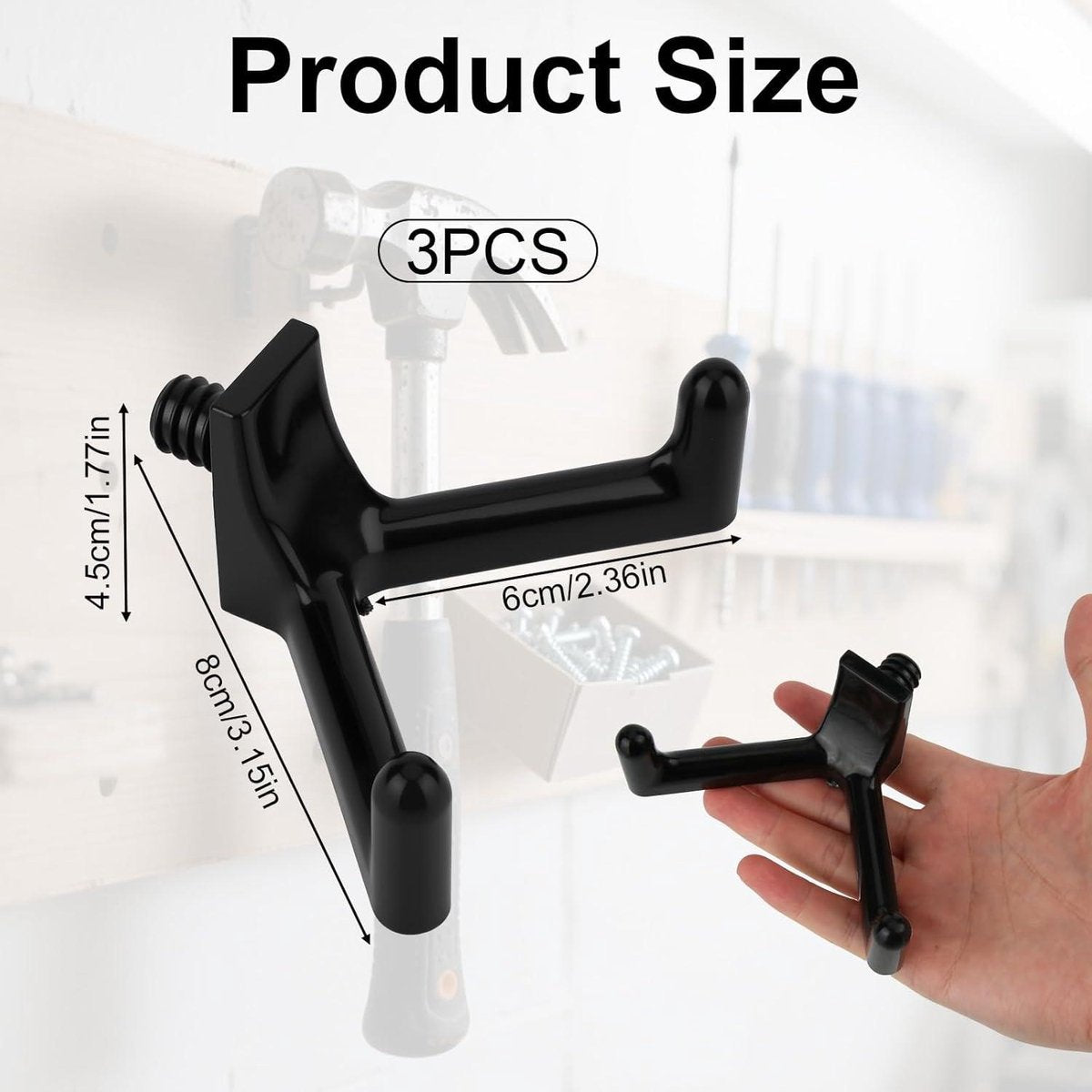 Tool Hooks for Garden Shed - Set of 3 | Double-Head Design for Shovels and Rakes | Handy Storage Accessories | Compatible with Garden Shed - Black