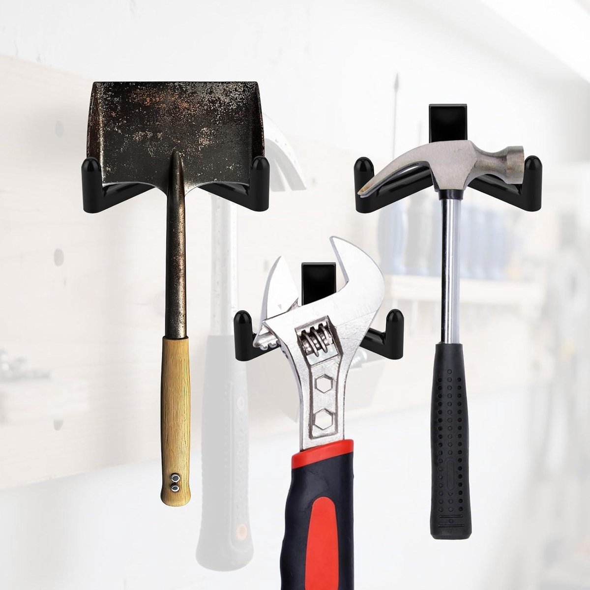 Tool Hooks for Garden Shed - Set of 3 | Double-Head Design for Shovels and Rakes | Handy Storage Accessories | Compatible with Garden Shed - Black