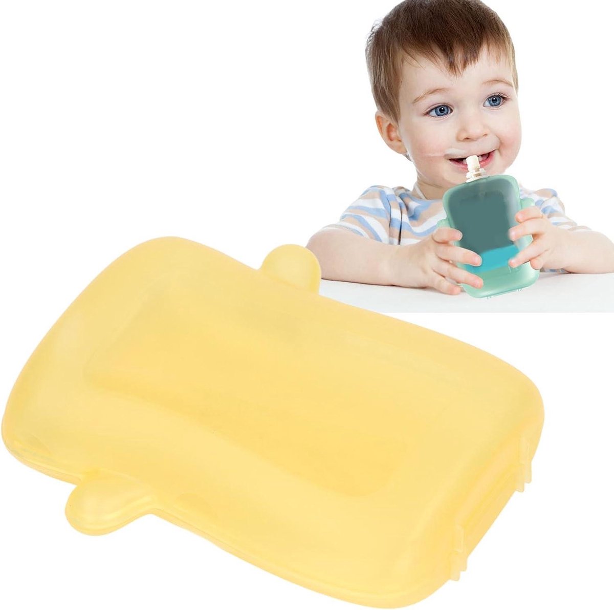 Cosensi - Squeeze Pouch Holder for Baby Food and Toddlers in Yellow with Keywords Baby Products, Storage Accessories, Handy Accessories