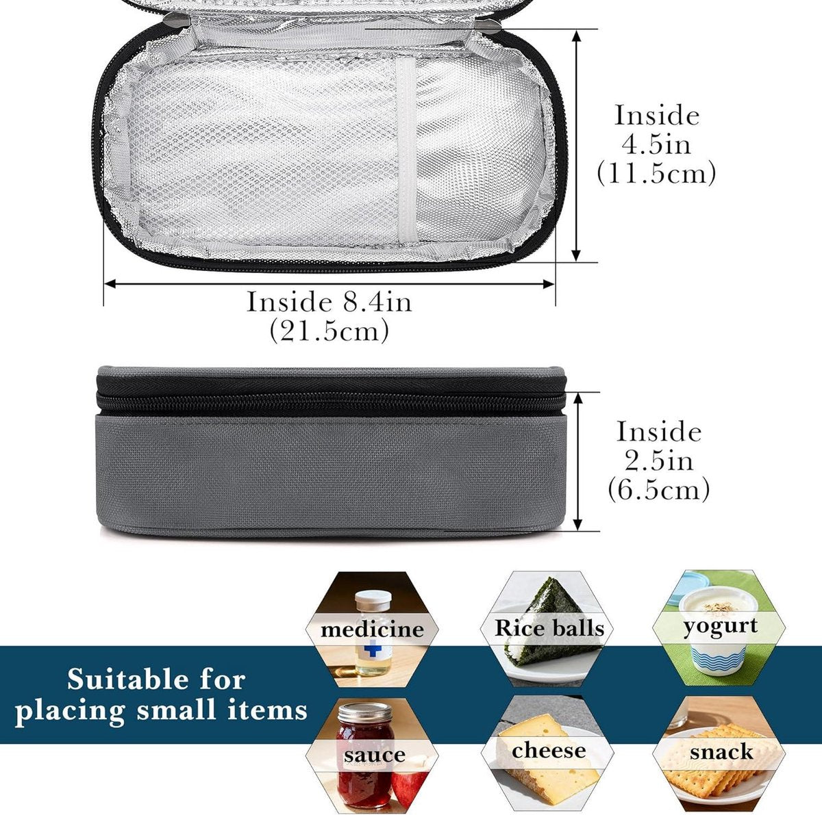 Allecto - Travel Snack Bags - Thermally Insulated Container - Fruit - Lightweight - Leak-Proof Cooler Bag - Portable - Storage Accessories - Picnic - Grey - Suitable for model XYZ.