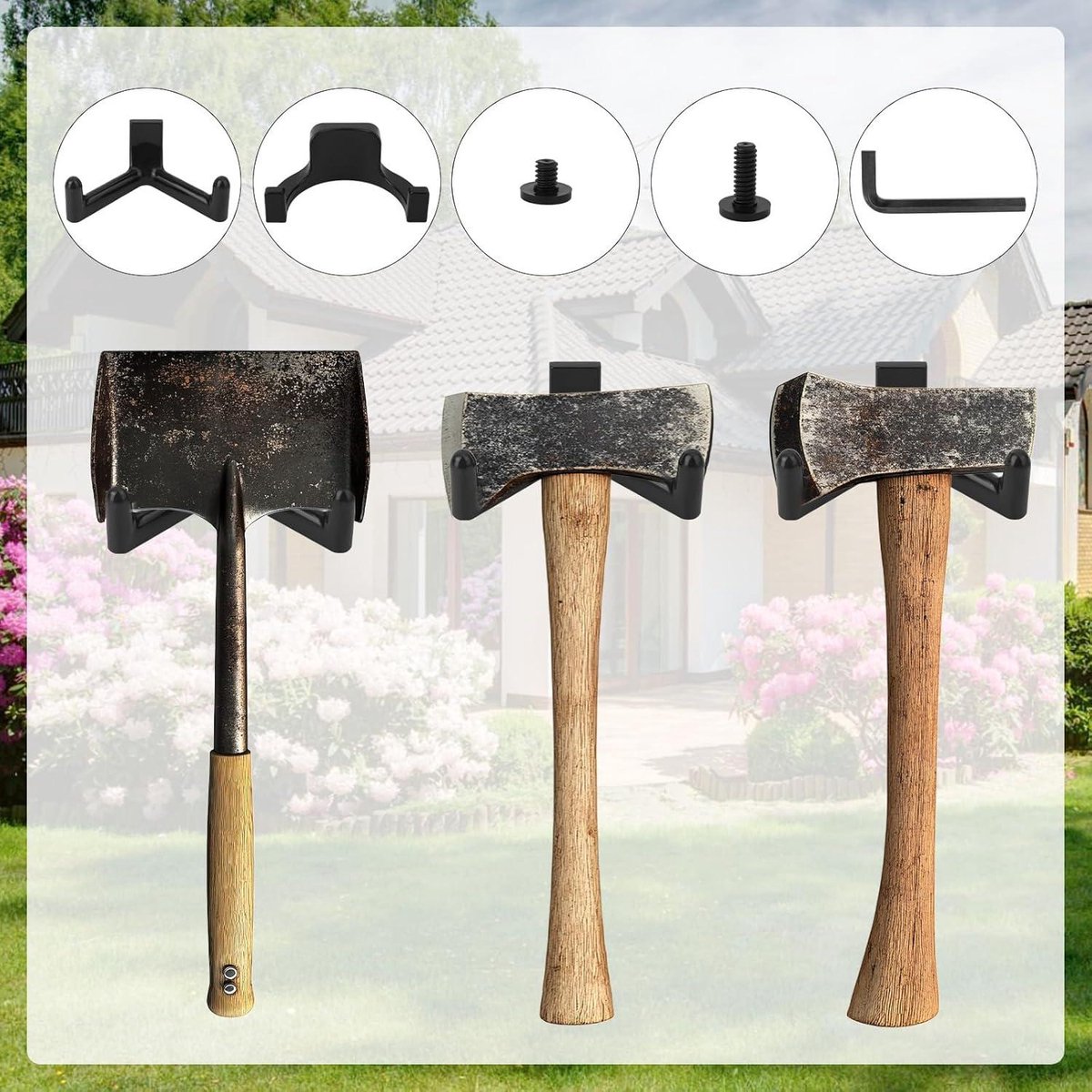 Allecto plus - Tool Storage Brackets, Set of 21, Y/U-Shape, Black, Includes Wrench, Shed Storage Accessories - Compatible with Suncast and Craftsman