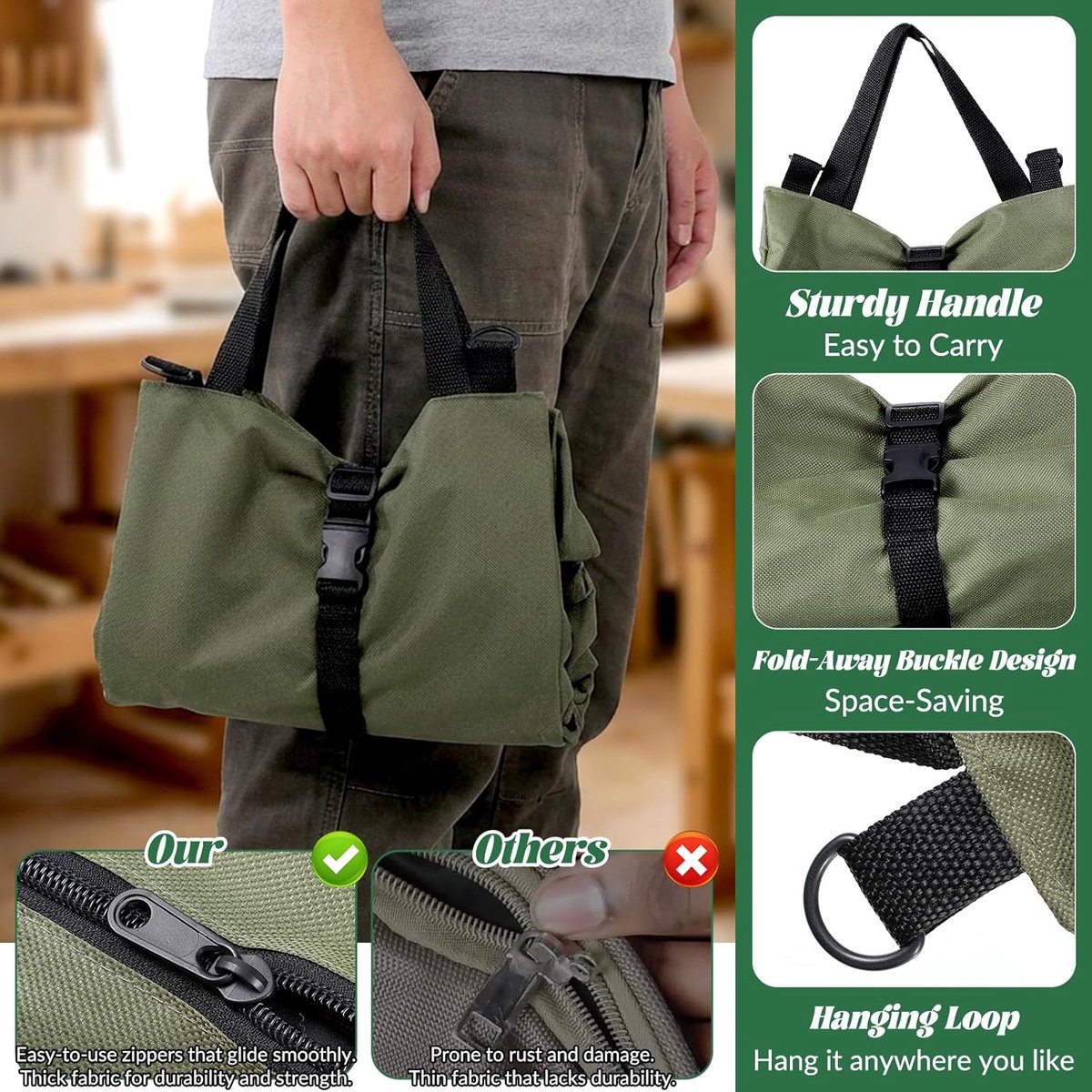 Tool bag - storage bag - tool bag - tools not included - foldable - portable - storage accessories - suitable for electricians and repairmen - tool bag - green - 47*28 cm