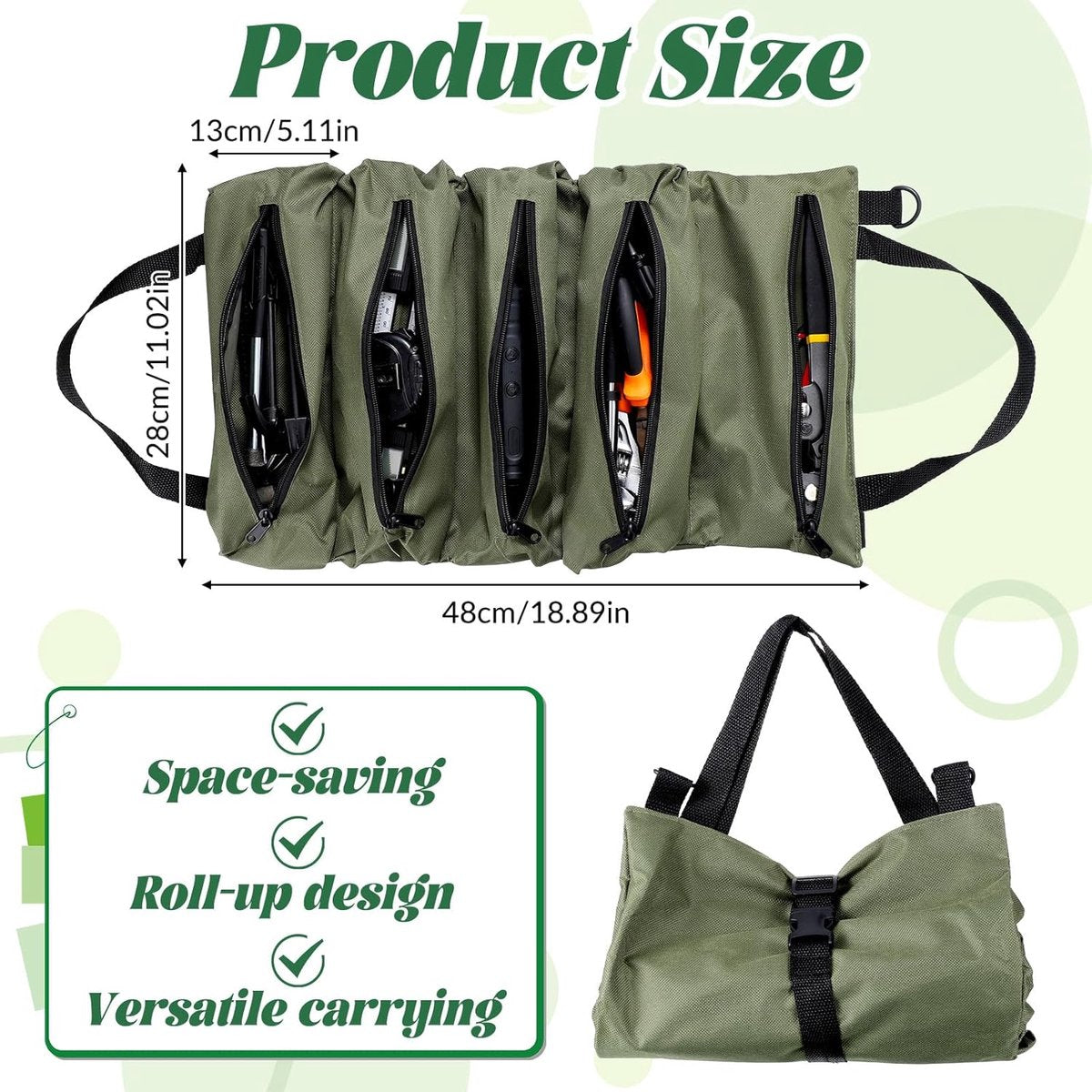 Tool bag - storage bag - tool bag - tools not included - foldable - portable - storage accessories - suitable for electricians and repairmen - tool bag - green - 47*28 cm