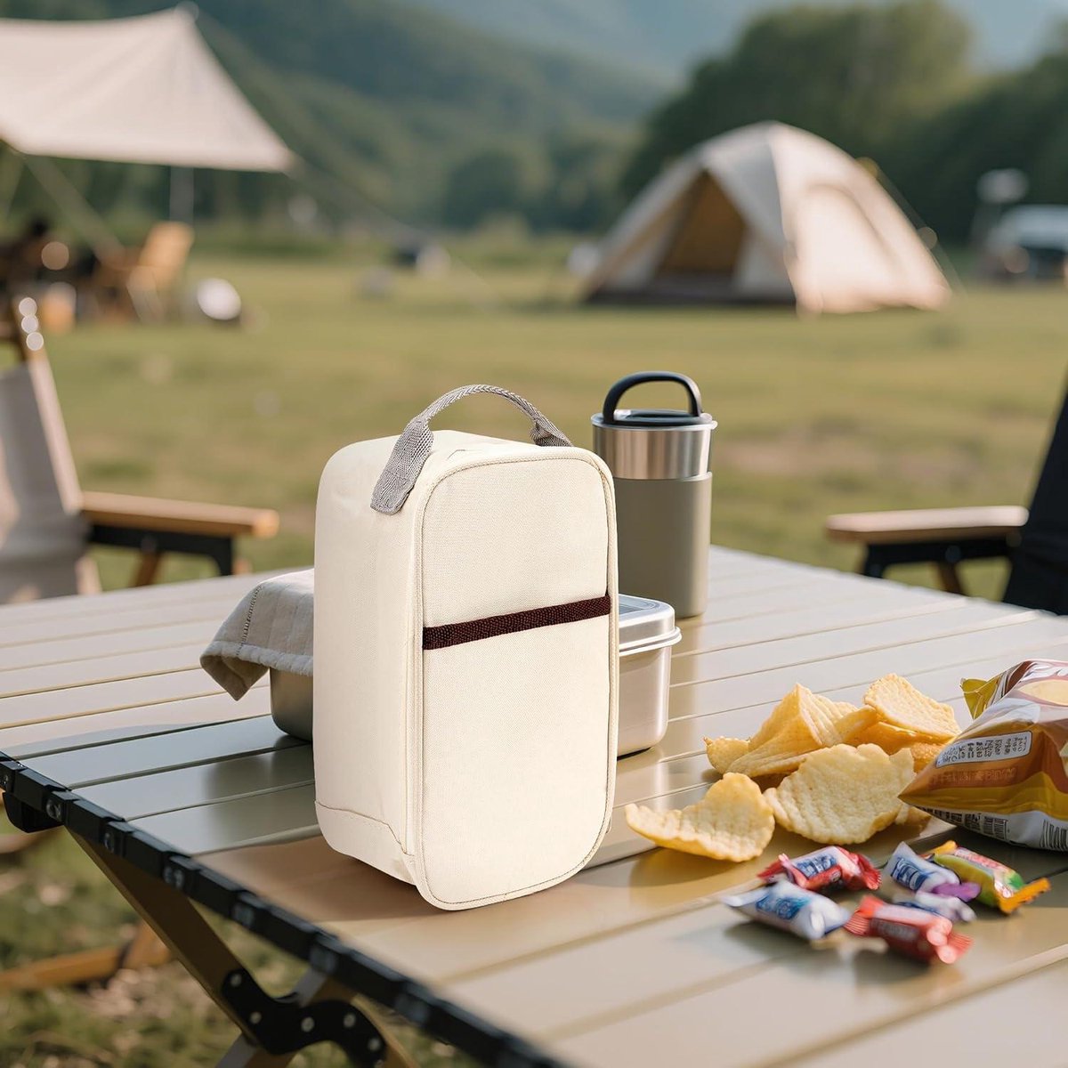 Allecto - Thermally insulated container for fruit - Lightweight and leak-proof - Portable outdoor cooler bag - Storage accessories - Suitable for picnics (beige) Travel snack bags.