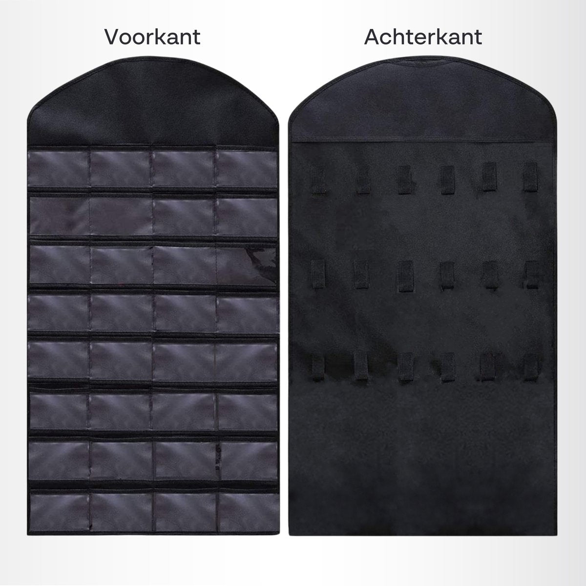 Aerend - Jewelry organizer - Double-sided hanging and transparent jewelry stand - Storage accessories - Over-the-door storage bag in black - For necklaces, earrings, sunglasses, rings, makeup