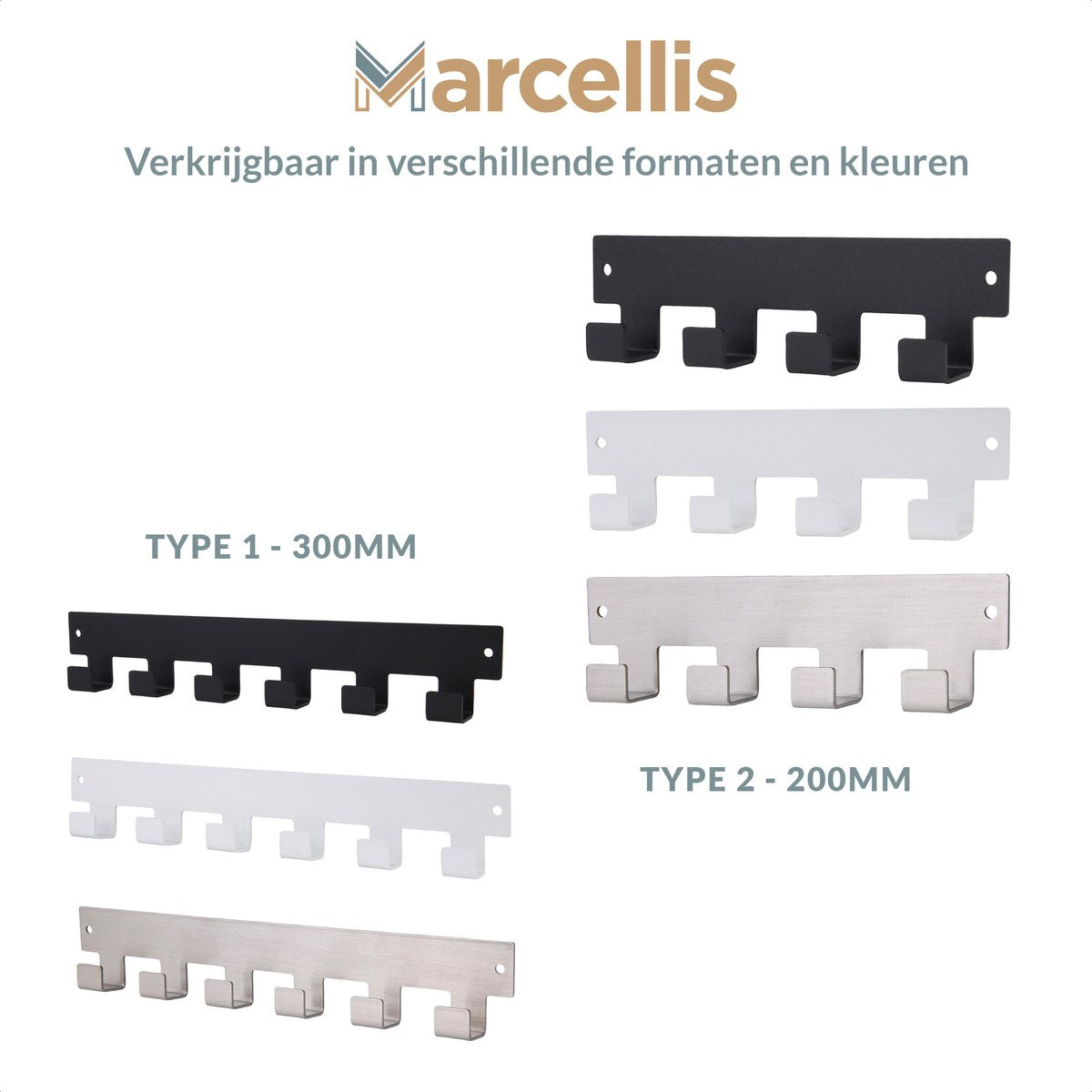Marcellis - 1x Industrial towel hook - towel holder - hanging hook - 4 hooks - stainless steel