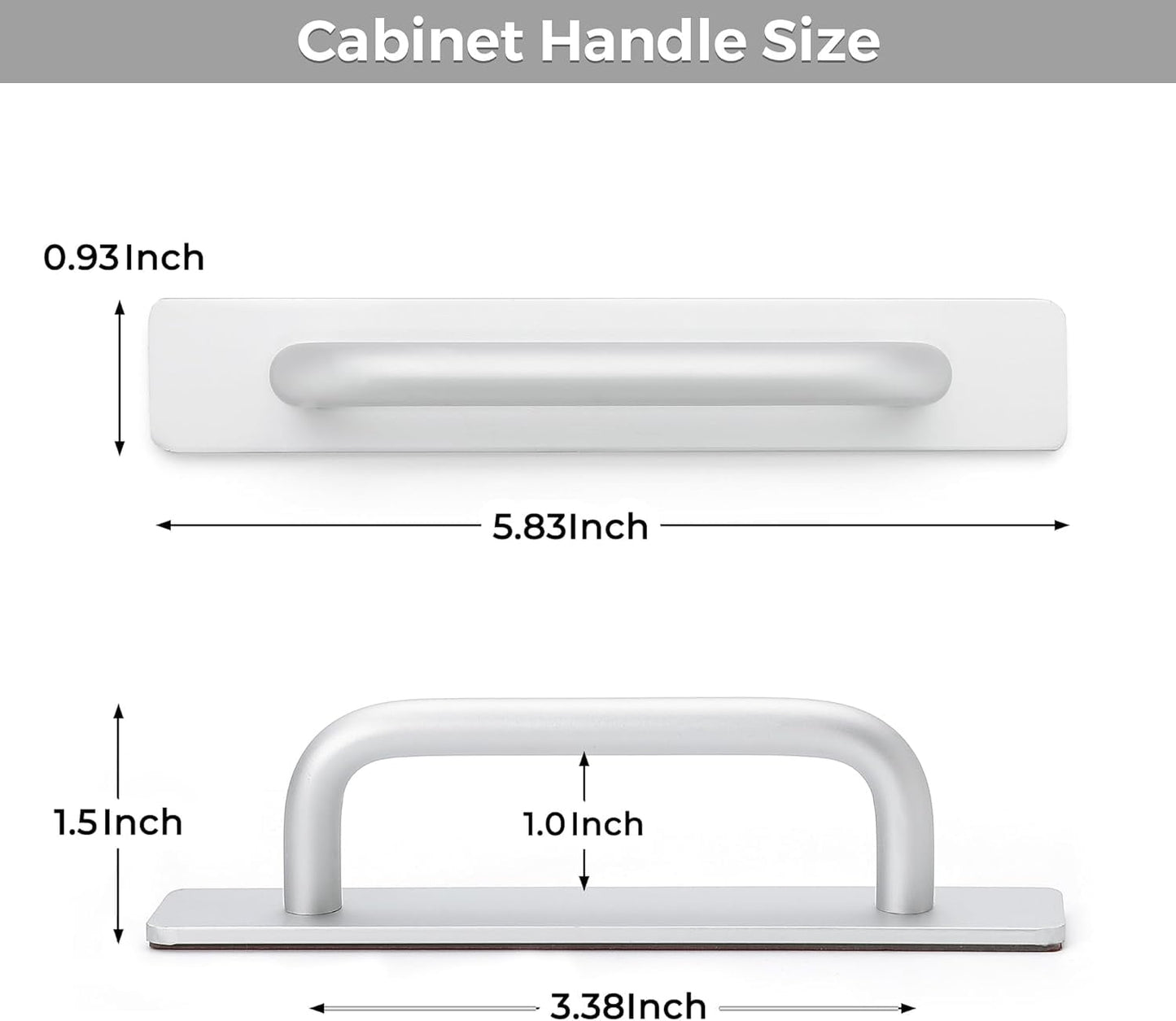 2 Pack Adhesive Handles Self Stick Instant Cabinet Handles 5.83" Stick on Cabinet Handles Drawer Push Pull Handles Helper Sliding Screen Door Handles for Sliding Closet Window Wardrobe - 5.83 In Length Black