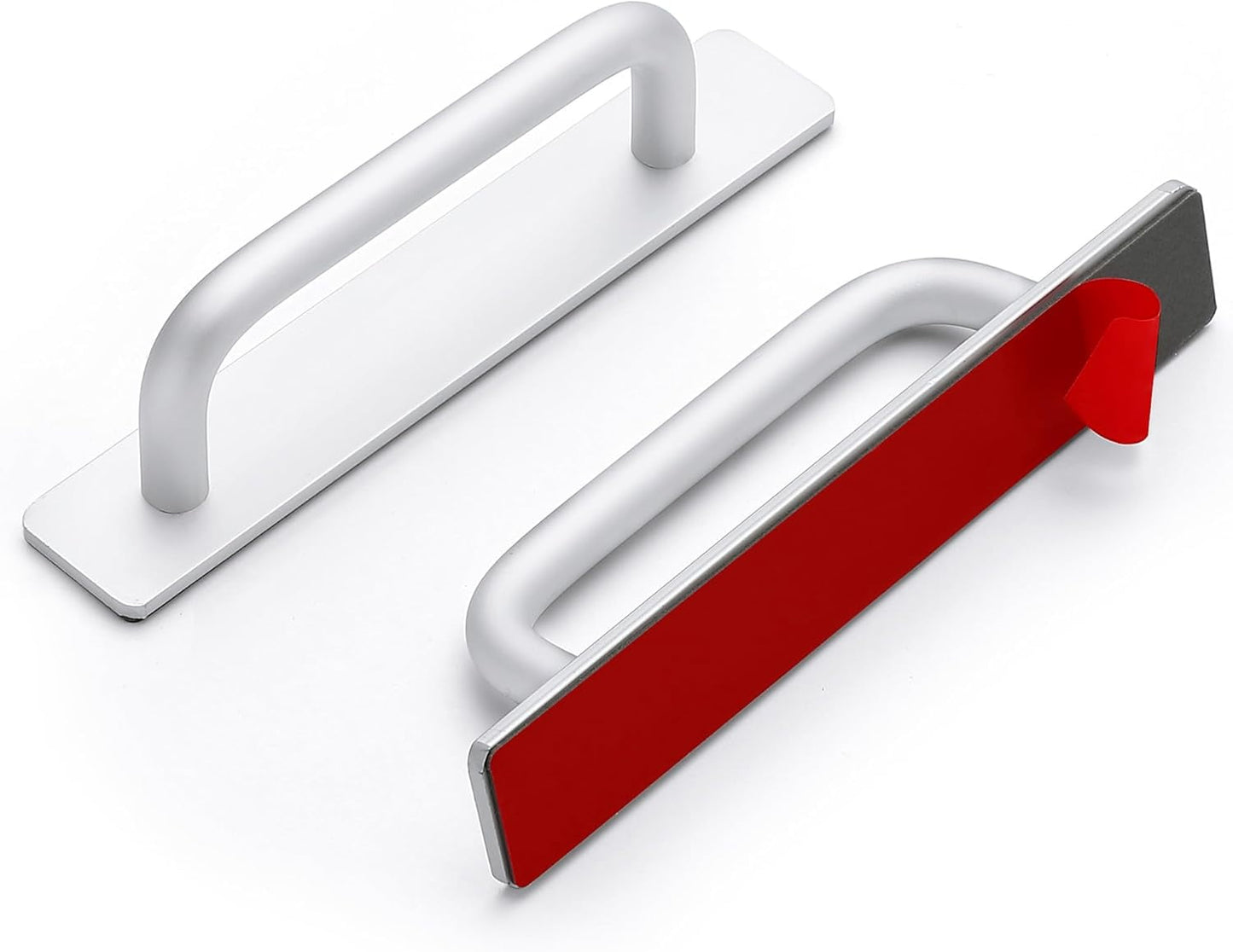 2 Pack Adhesive Handles Self Stick Instant Cabinet Handles 5.83" Stick on Cabinet Handles Drawer Push Pull Handles Helper Sliding Screen Door Handles for Sliding Closet Window Wardrobe - Black 5.83 In Length Silver