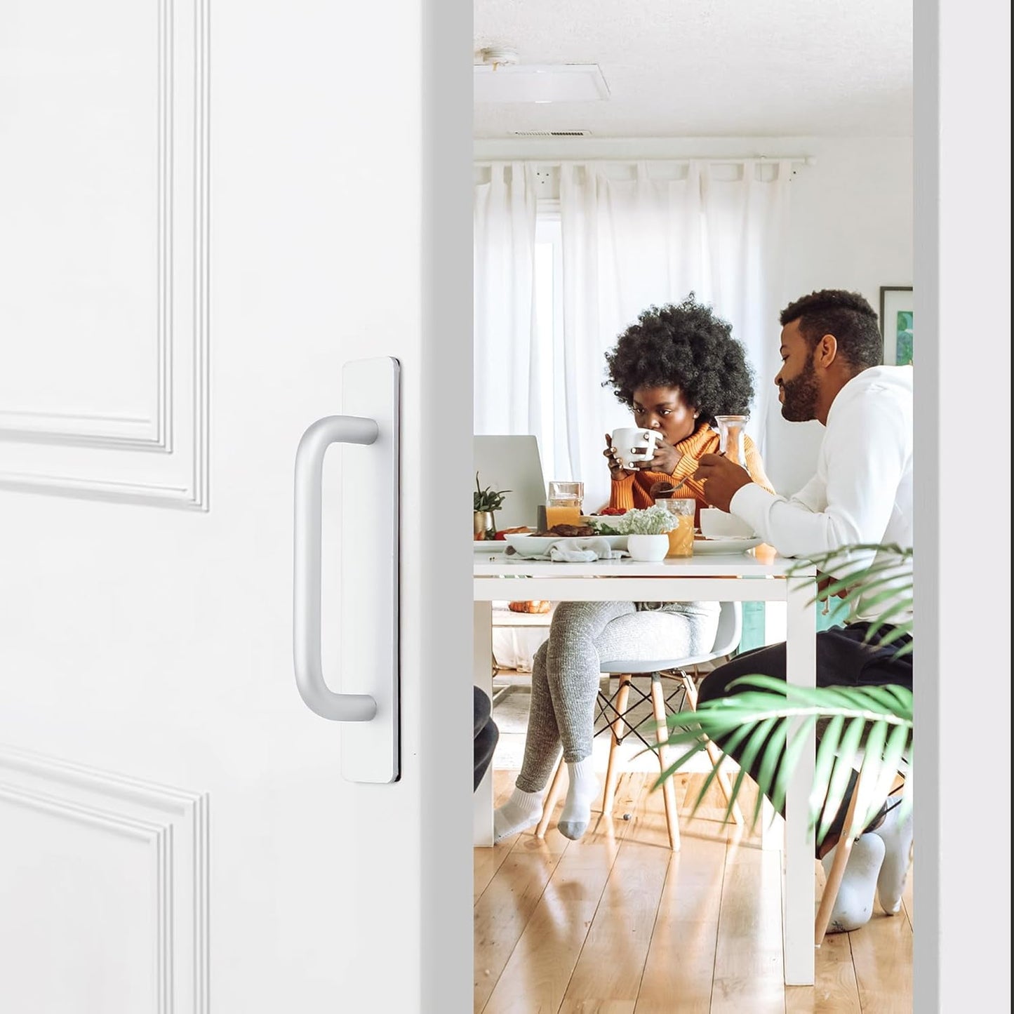 2 Pack Adhesive Handles Self Stick Instant Cabinet Handles 5.83" Stick on Cabinet Handles Drawer Push Pull Handles Helper Sliding Screen Door Handles for Sliding Closet Window Wardrobe - Black 5.83 In Length Silver