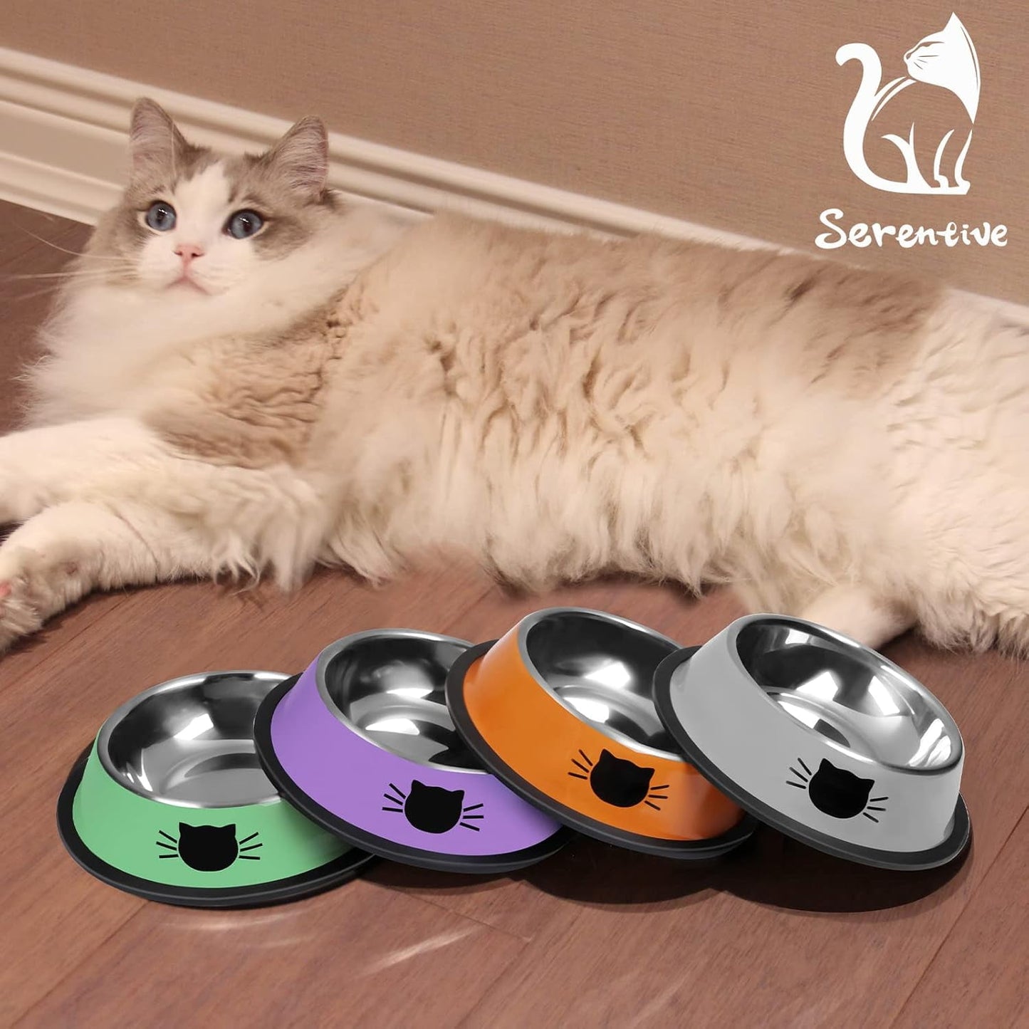 2/3Pcs Cat Bowls Non-Slip Stainless Steel Small Cat Food Bowls Unbreakable Thicken Cat Feeder 7 Oz Cat Dishes Suitable for Indoor Small Pets Removable Rubber Base Easily Clean Lovely Color Green