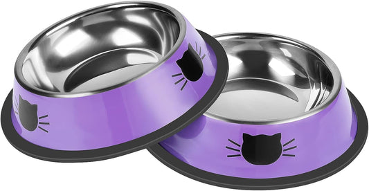 2/3Pcs Cat Bowls Non-Slip Stainless Steel Small Cat Food Bowls Unbreakable Thicken Cat Feeder 7 Oz Cat Dishes Suitable for Indoor Small Pets Removable Rubber Base Easily Clean Lovely Color Purple