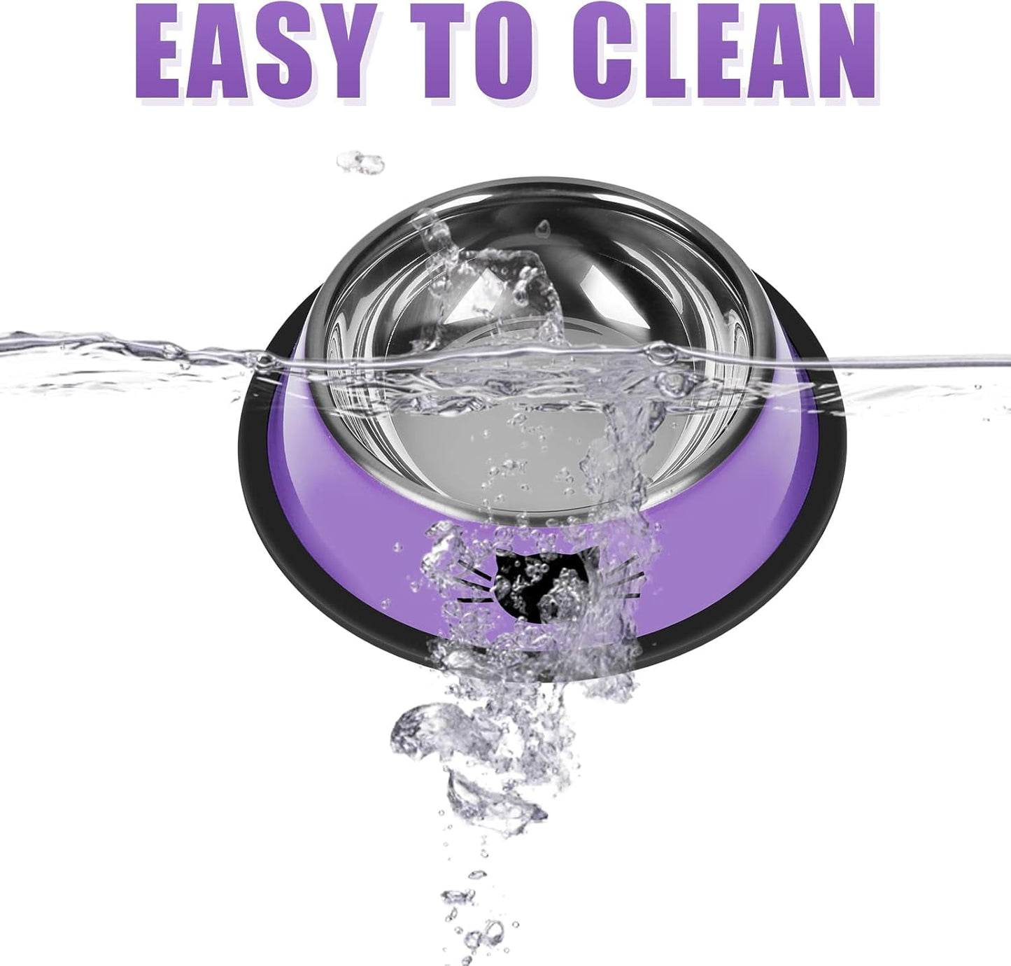2/3Pcs Cat Bowls Non-Slip Stainless Steel Small Cat Food Bowls Unbreakable Thicken Cat Feeder 7 Oz Cat Dishes Suitable for Indoor Small Pets Removable Rubber Base Easily Clean Lovely Color Purple