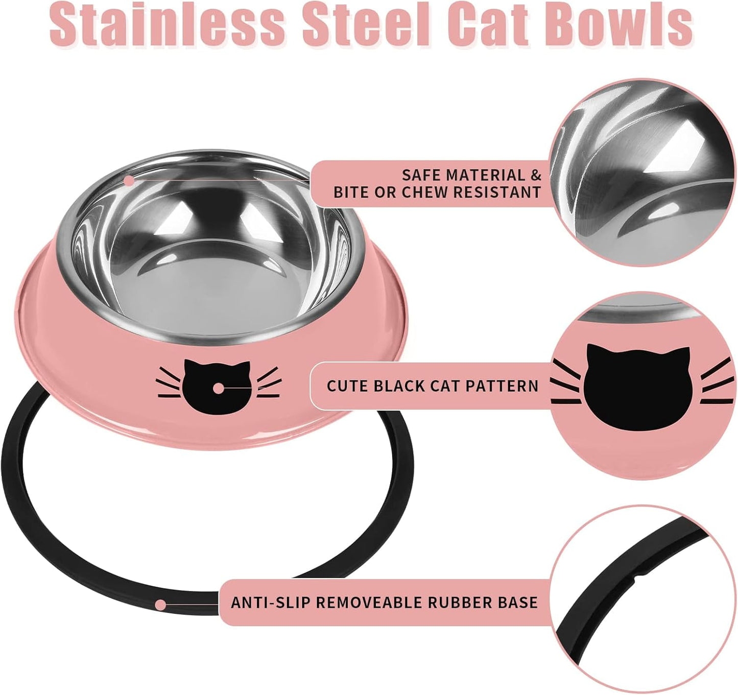 2/3Pcs Cat Bowls Non-Slip Stainless Steel Small Cat Food Bowls Unbreakable Thicken Cat Feeder 7 Oz Cat Dishes Suitable for Indoor Small Pets Removable Rubber Base Easily Clean Lovely Color Purple, Green, Pink