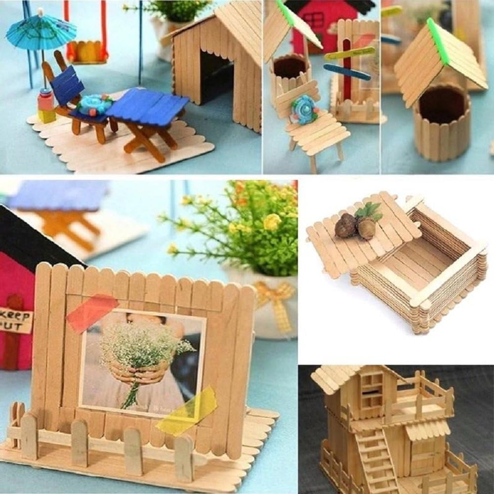 Wooden Sticks for Crafts,Wooden Ice Cream Sticks,Creative Popsicle Sticks,Natural Wood Popsicle Sticks,Handmade Ice Pop Sticks,for Home Classroom,Arts and Crafts (100Pcs)