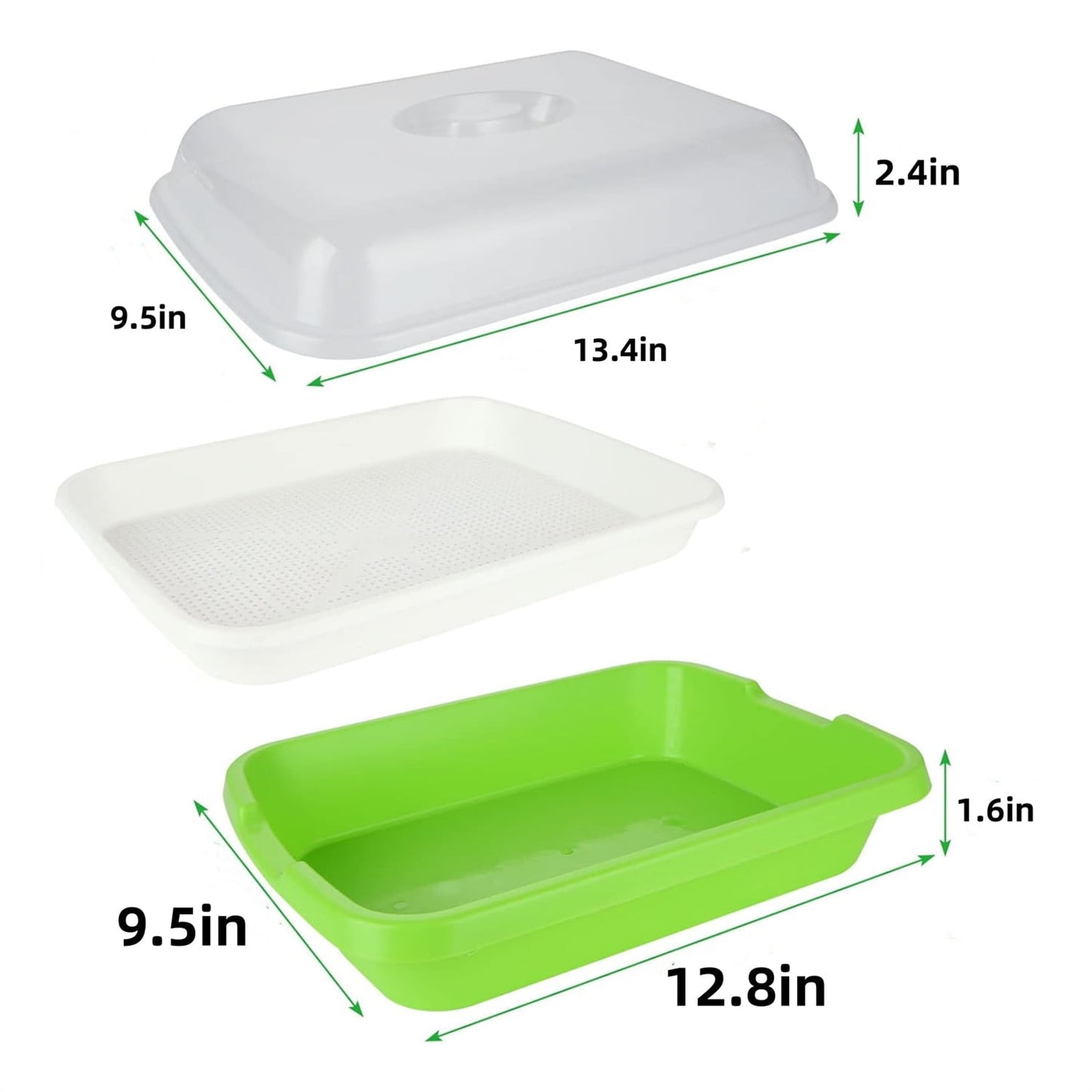 12.8x9.5x1.6 In Green Seed Sprouting Tray with Drain Holes,Microgreens Growing Trays,Growing Trays,seed Germination Propagation Trays for Garden,Home,Office