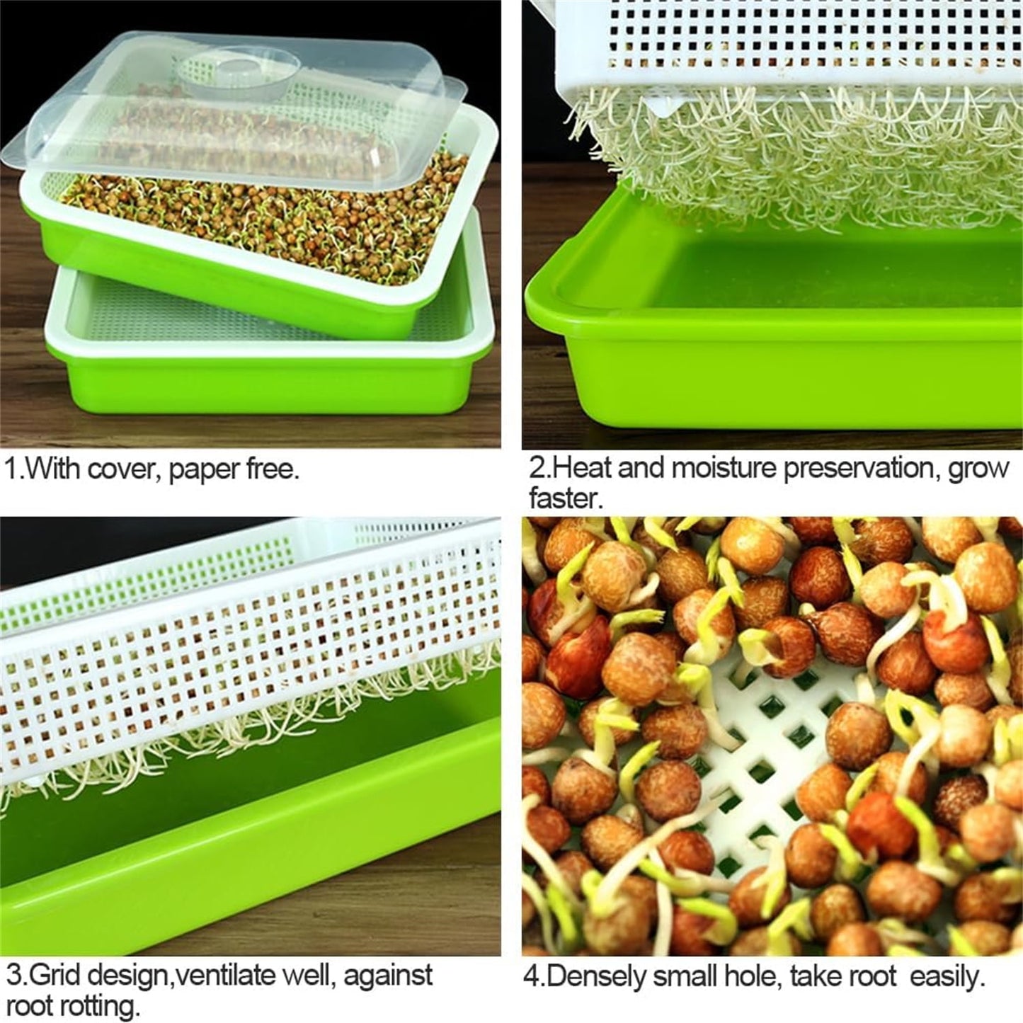 12.8x9.5x1.6 In Green Seed Sprouting Tray with Drain Holes,Microgreens Growing Trays,Growing Trays,seed Germination Propagation Trays for Garden,Home,Office