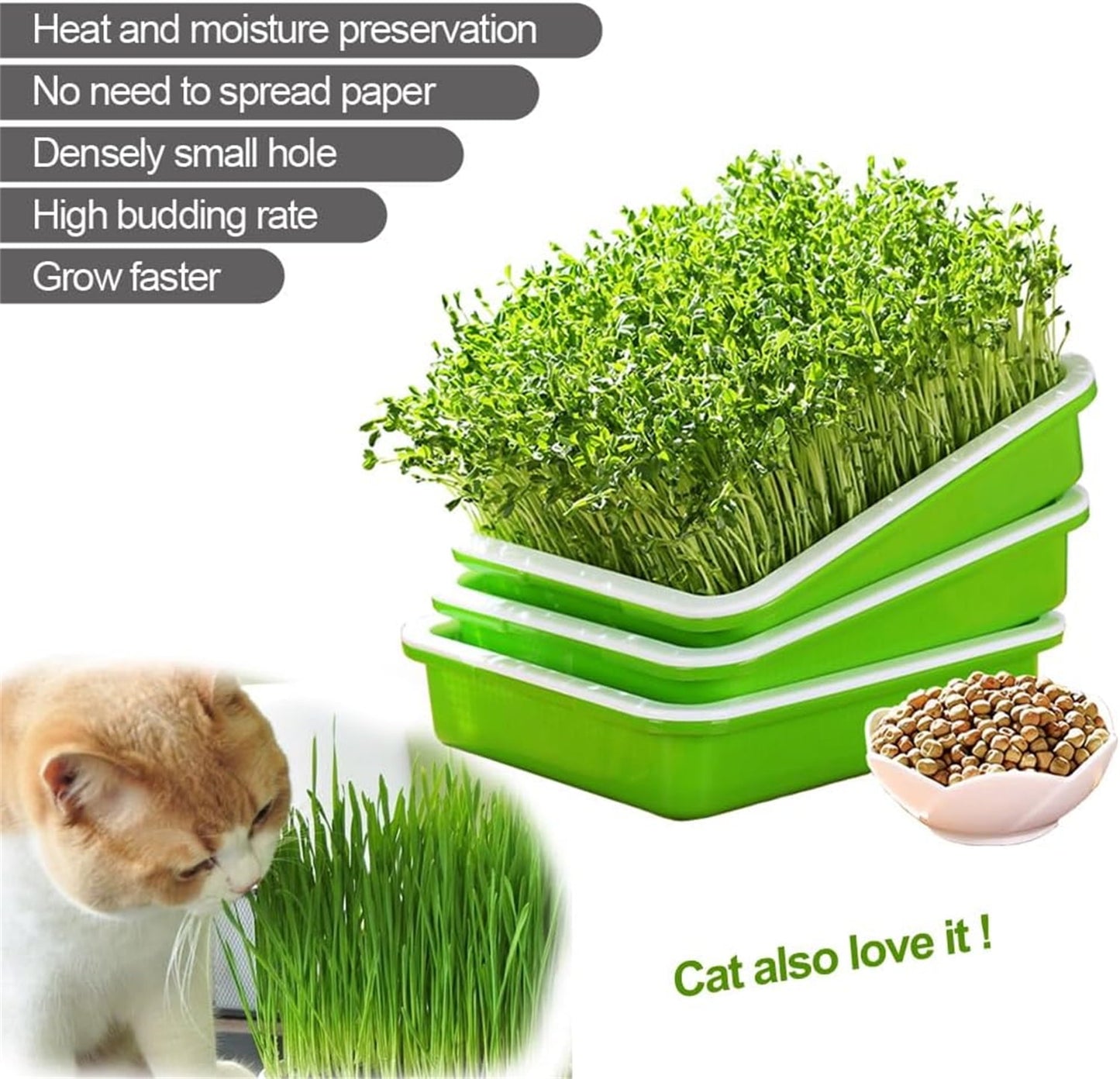 12.8x9.5x1.6 In Green Seed Sprouting Tray with Drain Holes,Microgreens Growing Trays,Growing Trays,seed Germination Propagation Trays for Garden,Home,Office