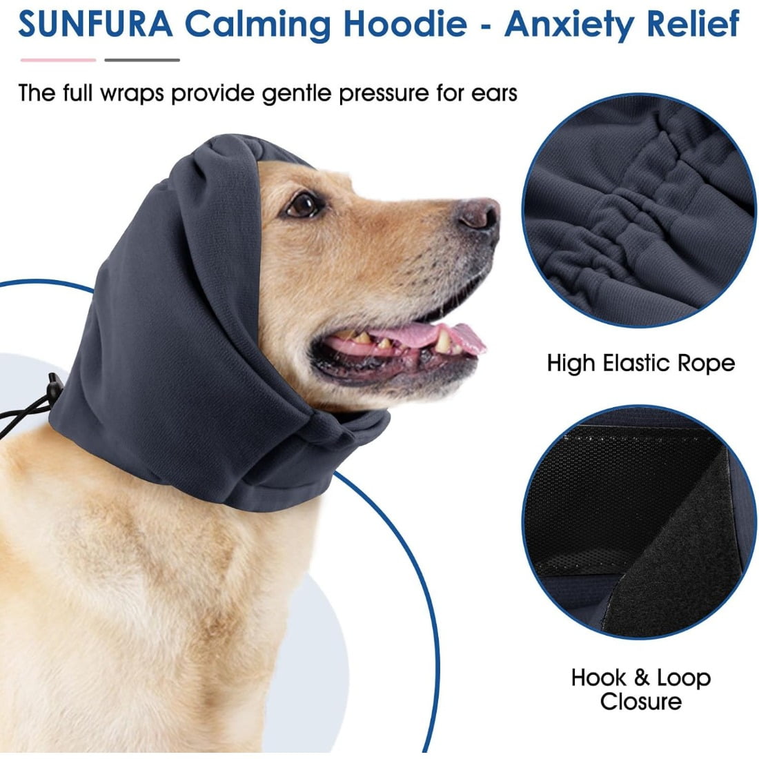 Tingzi Dog Calming Hoodie, No Flap Ear Wraps for Dogs Anxiety Relief, Dog Ear Muffs Noise Protection for Firework, Grooming, Force Drying, Dog Ear Covers Headband for Noise Cancelling, Grey L S Gray