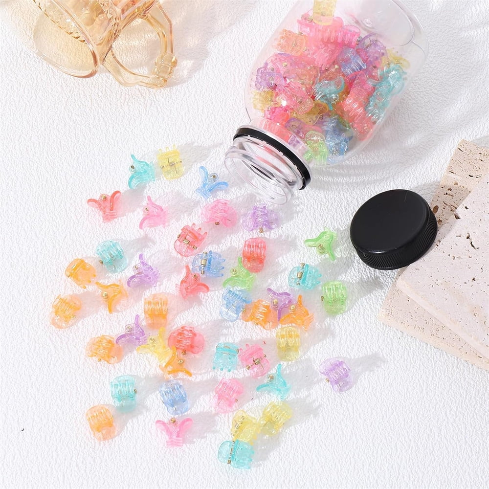 Cute Tiny Hair Clips,Colorful Hair Clips,Mini Glitter Hair Clips,Plastic Claw Clip,Crystal Hair Accessory,Sparkle Clamp for Baby Kids Girls Toddler Women Thin Fine Hair (100PCS)