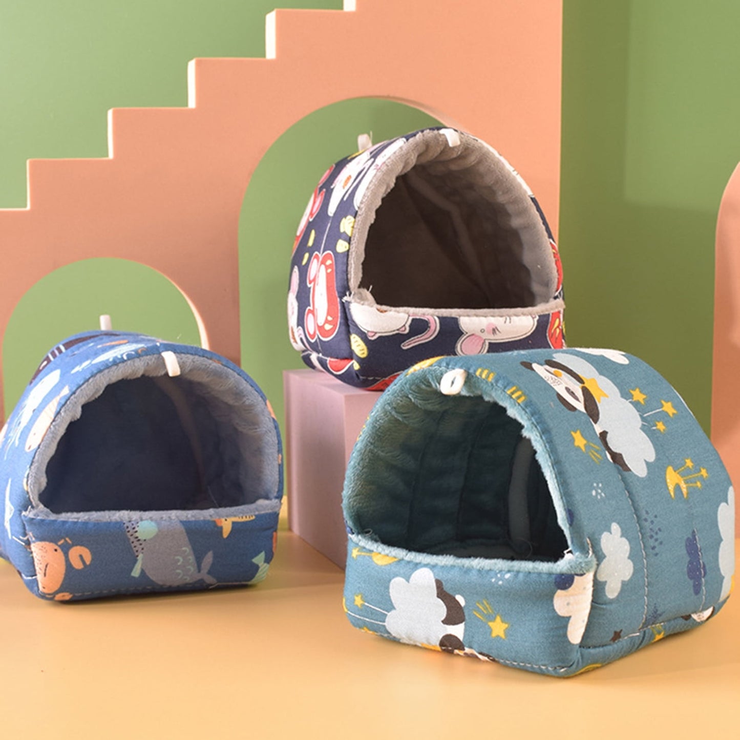 Yirtree Cartoon Pattern Guinea Pig Cave House Bed, Rabbit Squirrel Chinchilla Hamster Hedgehog Nest Hideout, Small Animals Cage Warm Supplies, Machine Washable S Dinosaur
