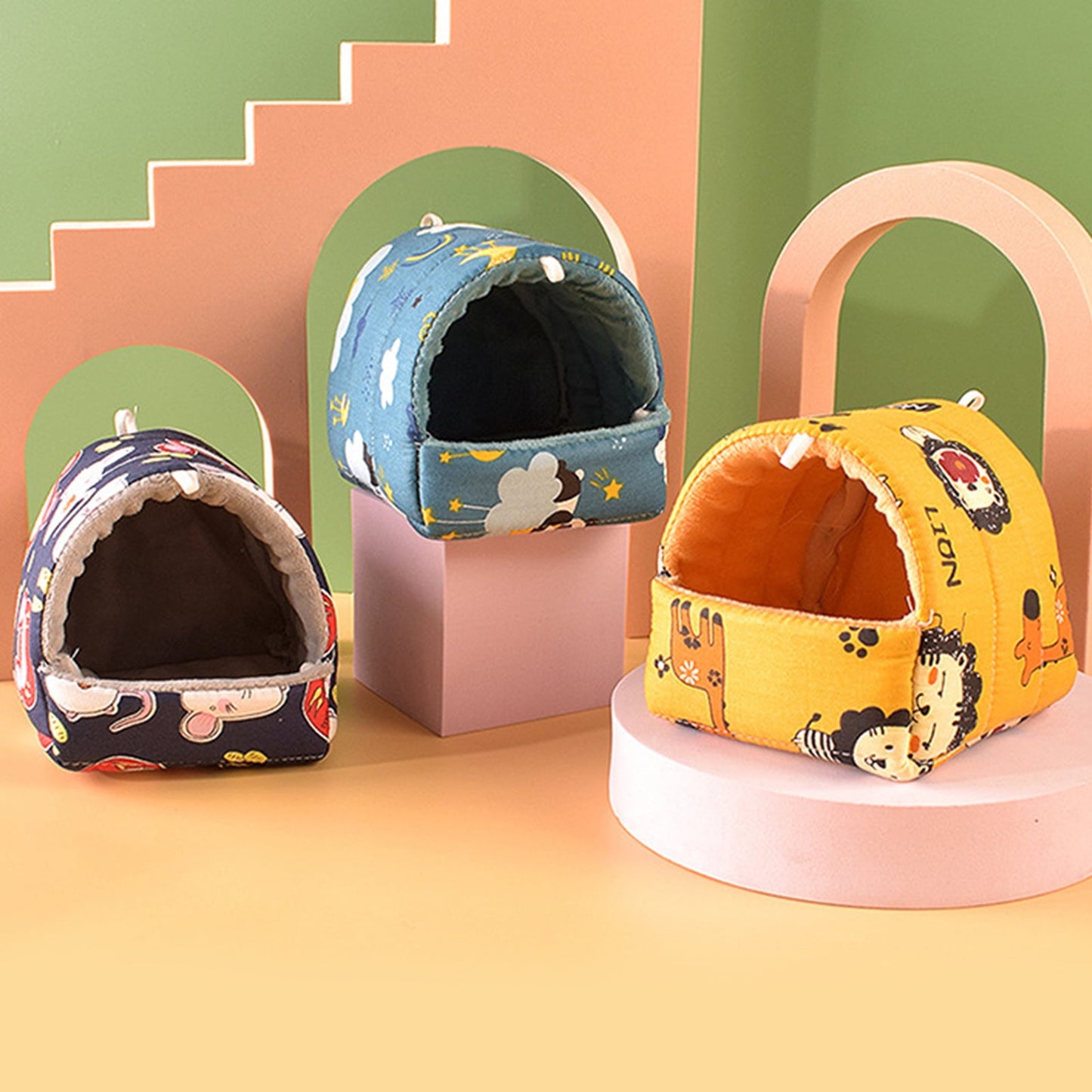 Yirtree Cartoon Pattern Guinea Pig Cave House Bed, Rabbit Squirrel Chinchilla Hamster Hedgehog Nest Hideout, Small Animals Cage Warm Supplies, Machine Washable XL Green Fish