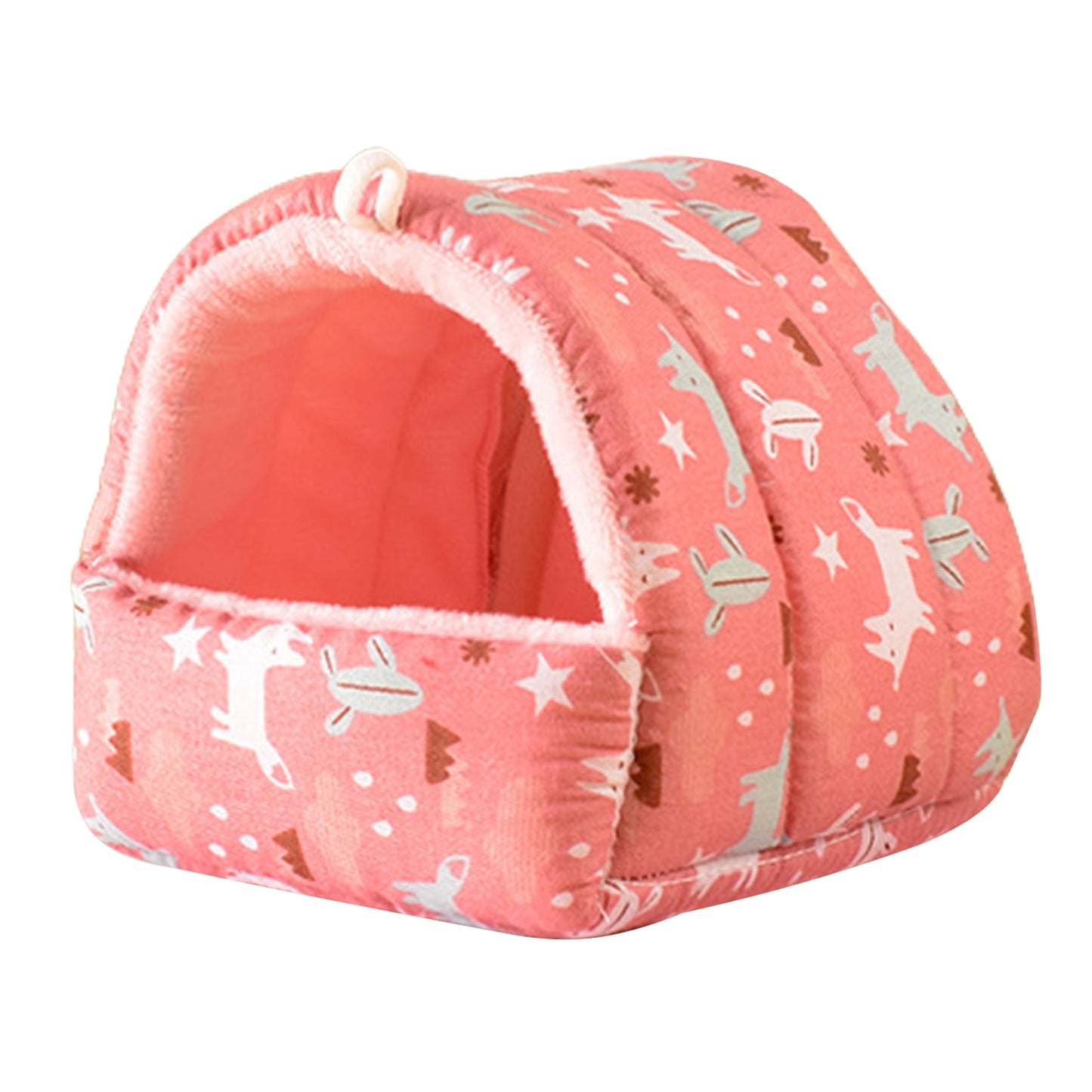 Yirtree Cartoon Pattern Guinea Pig Cave House Bed, Rabbit Squirrel Chinchilla Hamster Hedgehog Nest Hideout, Small Animals Cage Warm Supplies, Machine Washable XL Pink
