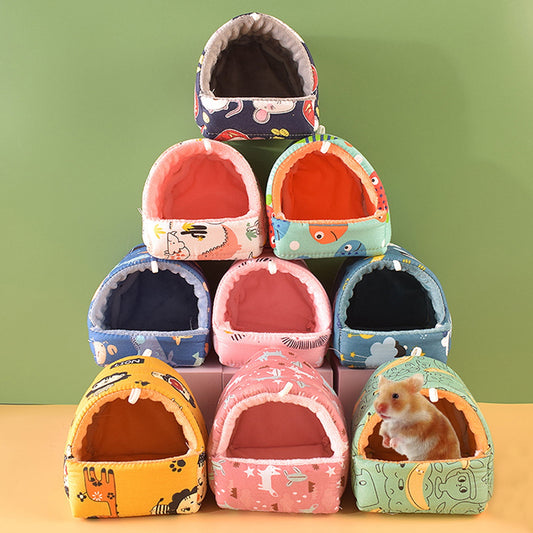 Yirtree Cartoon Pattern Guinea Pig Cave House Bed, Rabbit Squirrel Chinchilla Hamster Hedgehog Nest Hideout, Small Animals Cage Warm Supplies, Machine Washable M Rose Red Strawberry