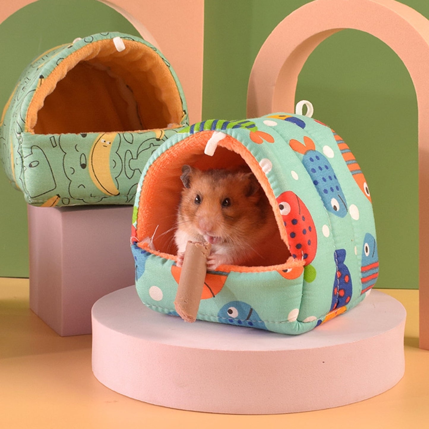 Yirtree Cartoon Pattern Guinea Pig Cave House Bed, Rabbit Squirrel Chinchilla Hamster Hedgehog Nest Hideout, Small Animals Cage Warm Supplies, Machine Washable M Rose Red Strawberry