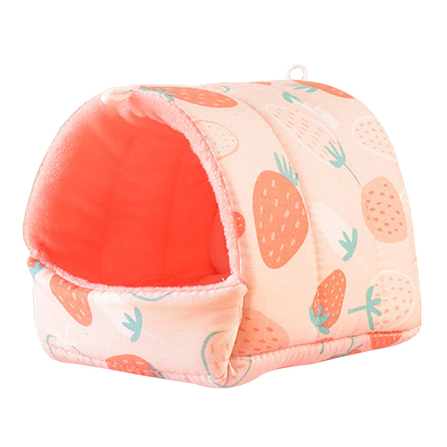 Yirtree Cartoon Pattern Guinea Pig Cave House Bed, Rabbit Squirrel Chinchilla Hamster Hedgehog Nest Hideout, Small Animals Cage Warm Supplies, Machine Washable L Rose Red Strawberry