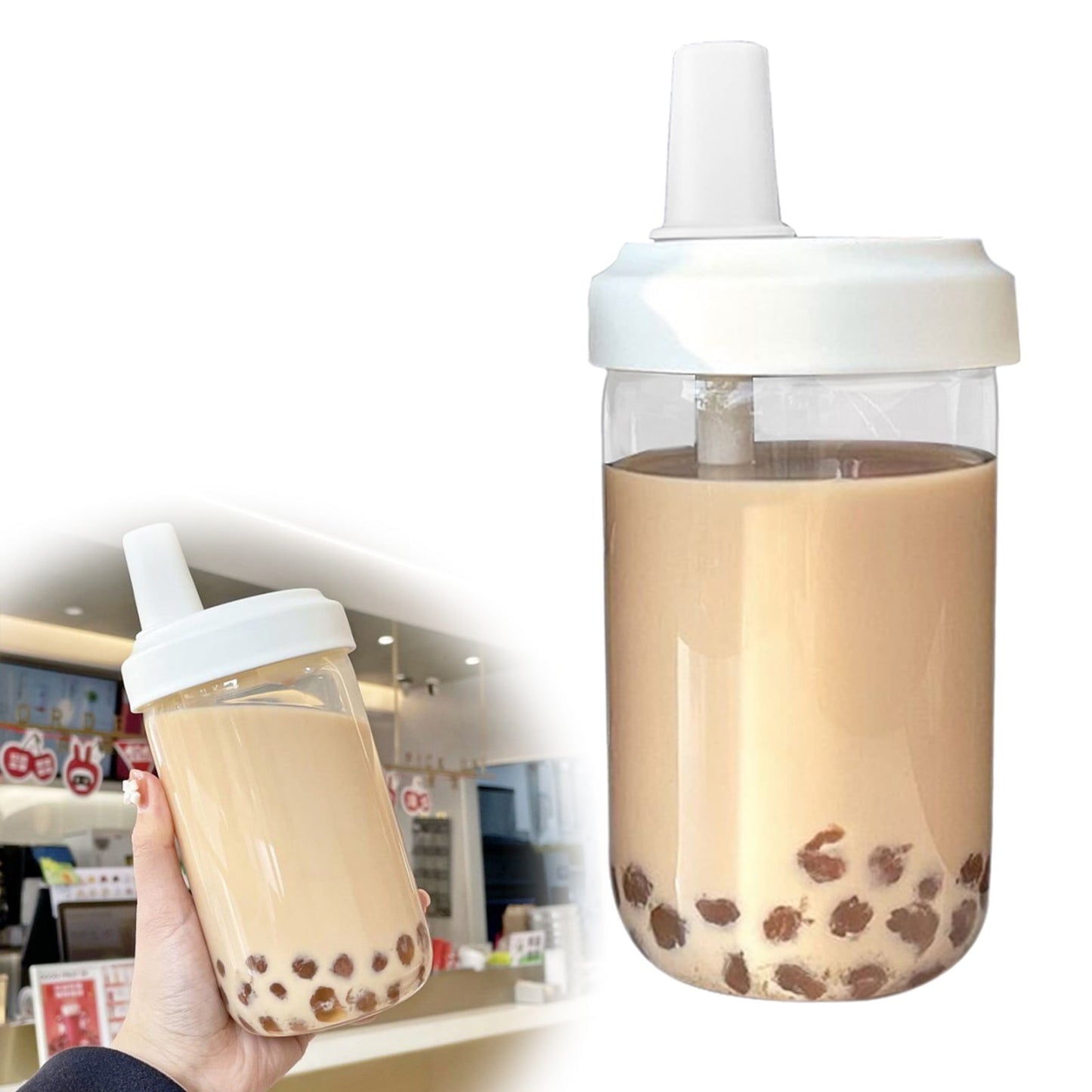 Uanit Reusable Boba Cup for Bubble Tea Boba Tea Cup with Lid and Straw, Leakproof Kawaii Cup, Bubble Tea Cup, Smoothie Tumbler, Insulated, Reusable Straw for Boba Pearls, Boba Gift A Pink