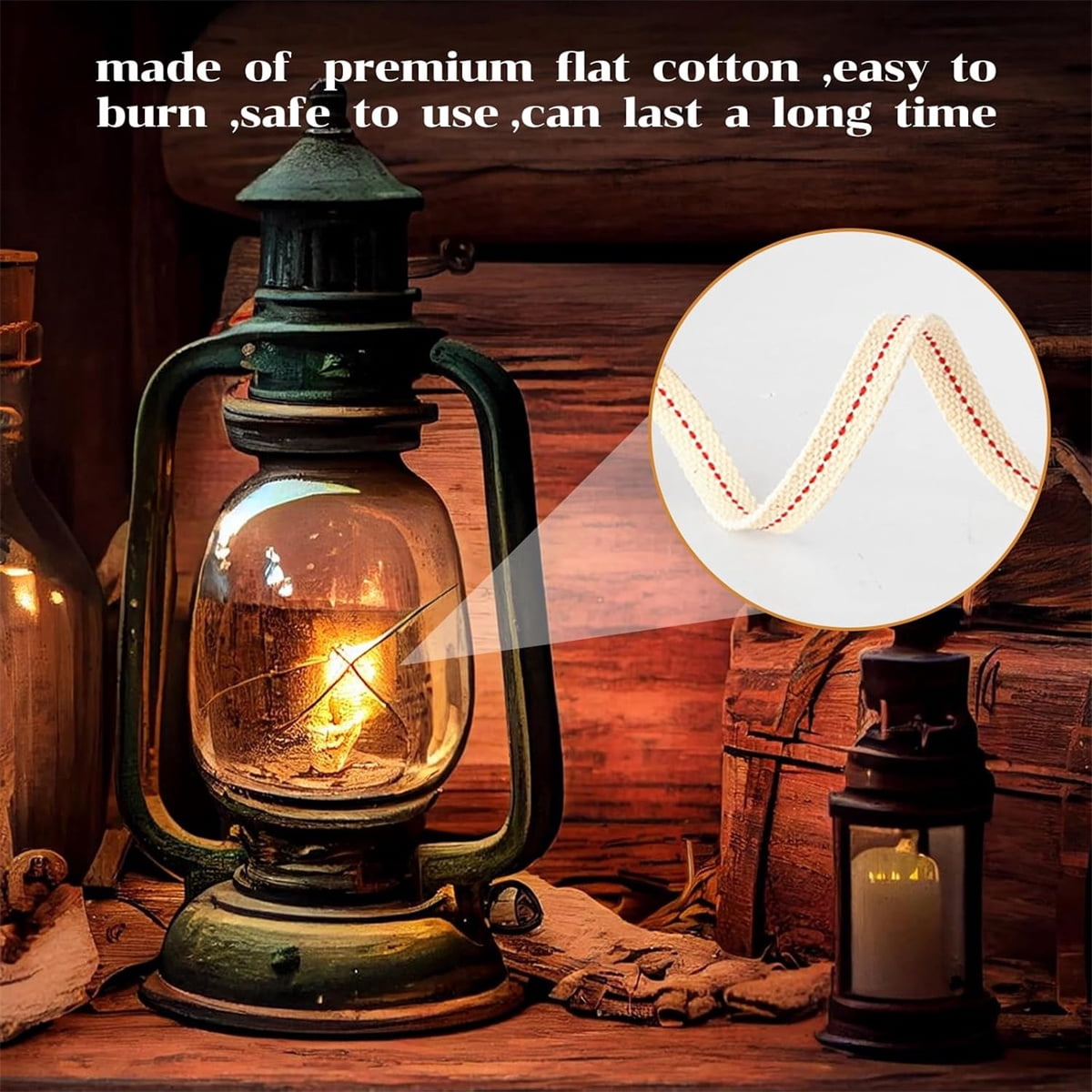 GIXUSIL 26.25 Feet Flat Wide, Oil Lamp Wick, Oil Burner Wick, Cotton Replacement Lanterns Wick with Red Stitch for Kerosene Paraffin Burner Lighting, Lantern Oil Burner, 4 Rolls 32.8'