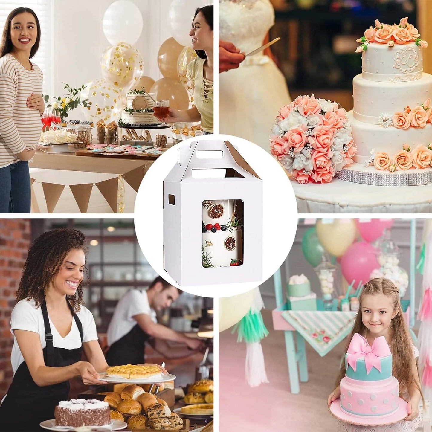 Large Tall Cake Boxes,Disposable Layer Tall Cake Carrier with Window,White Cake Packaging Box,Portable Cake Box,Tier Cake Take Out Transport Containers,for Birthday Wedding Christmas 12" x 12" x 18"