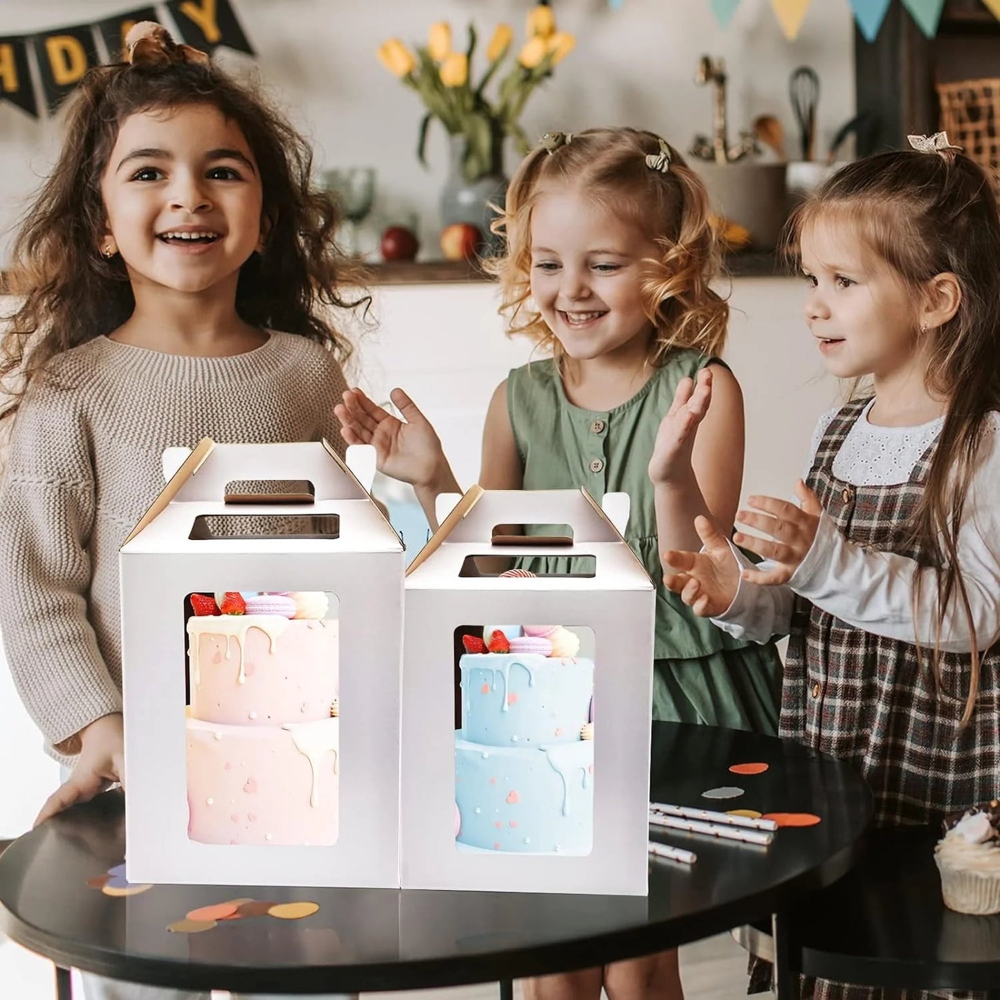 Large Tall Cake Boxes,Disposable Layer Tall Cake Carrier with Window,White Cake Packaging Box,Portable Cake Box,Tier Cake Take Out Transport Containers,for Birthday Wedding Christmas 12" x 12" x 18"