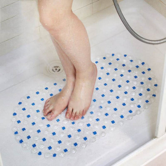 Shower Mats Non Slip Without Suction Cups, 15× 26.8 Inch, PVC Bathroom Mats, Bath Mats for Shower and Bathroom, Quick Drying Dark Blue