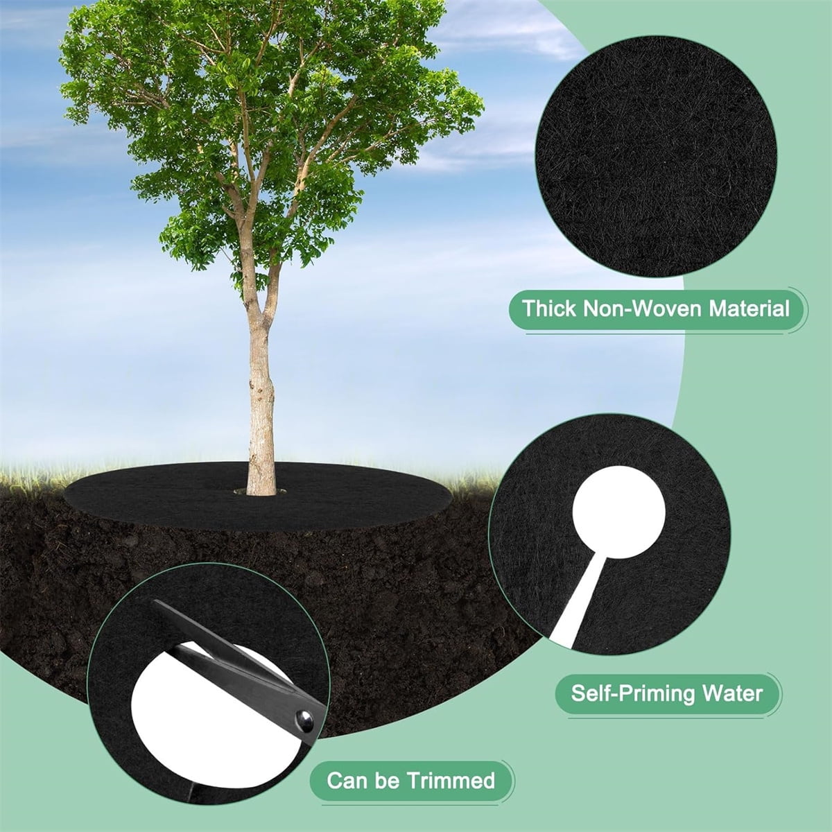Tutuviw 4 Pack Non-Woven Tree Mulch Ring, Round Mulch Ring Tree Protector Mat with 16 Pcs Garden Stakes, Reusable Heavy Duty Weed Barrier Fabric for Weed Control, Root Protection Mat & Staples