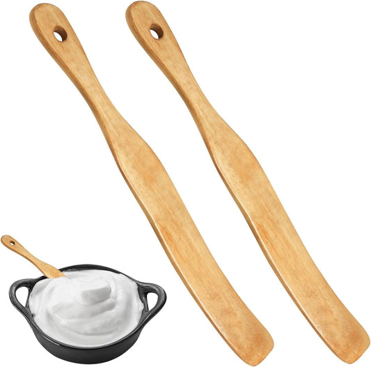 Tutuviw Teak Wooden Spurtle for Sourdough Starter, Spreading, Baking, Mixing Stirring Stick, Reaching Bottom of Jar, Scraper Kitchen Utensils for Cooking Bread, Dough Whisk, 2 Pack