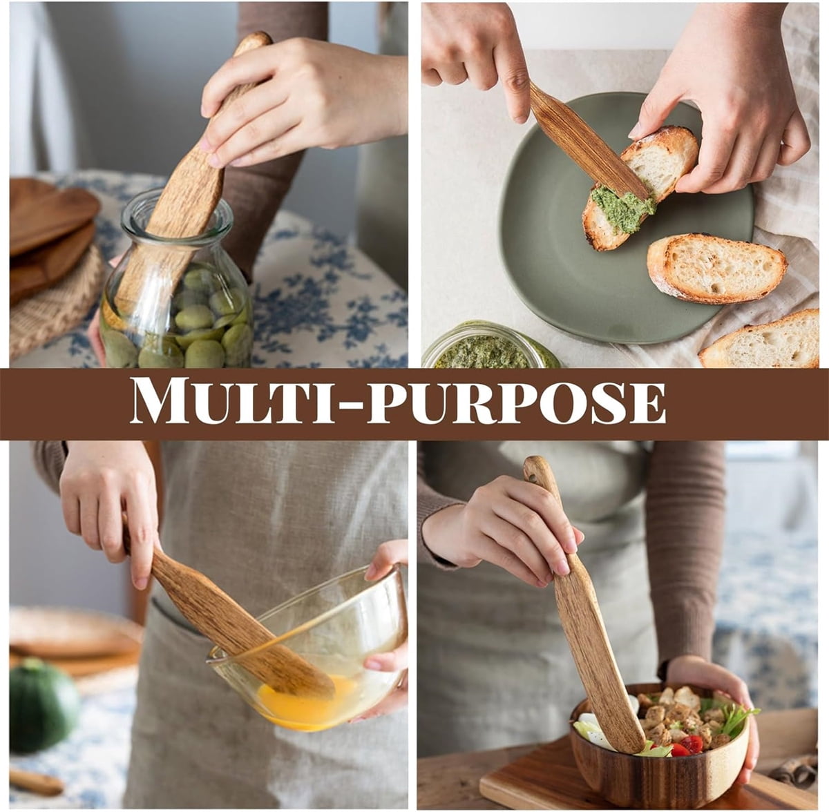 Tutuviw Teak Wooden Spurtle for Sourdough Starter, Spreading, Baking, Mixing Stirring Stick, Reaching Bottom of Jar, Scraper Kitchen Utensils for Cooking Bread, Dough Whisk, 2 Pack