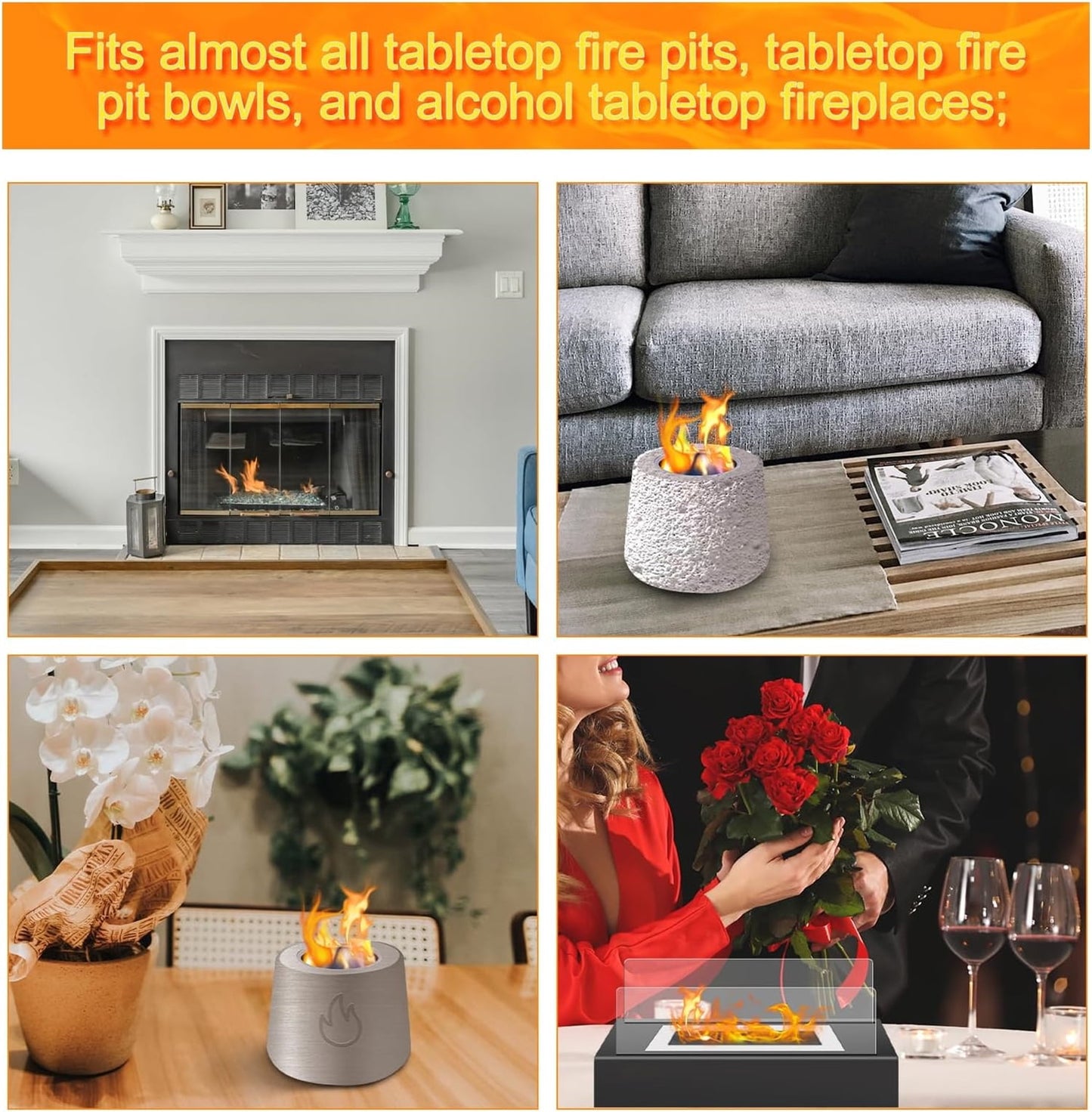 5Pack Carbon Felt Wick Bioethanol Fuel,11.8x7.87In Tabletop Fire Pit Ceramic Wool Wick Bioethanol Fuel Table Top Bowl to Extend Burning Time