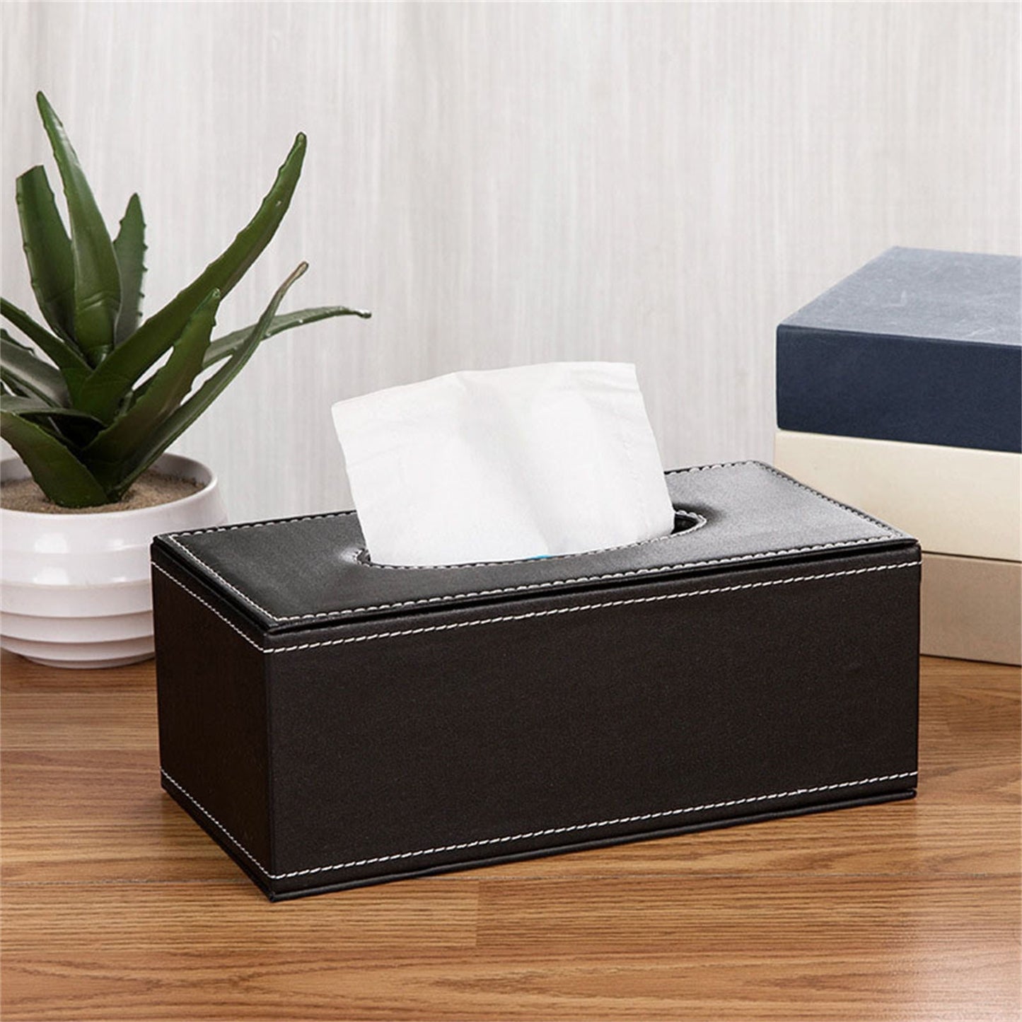 Cagnkofi Tissue Box Cover Rectangular, PU Leather Tissue Box Holder for Kleenex, Napkin, Tissue Box Cover Rectangle, Tissue Holder for Bathroom Car Home Decorative A Black