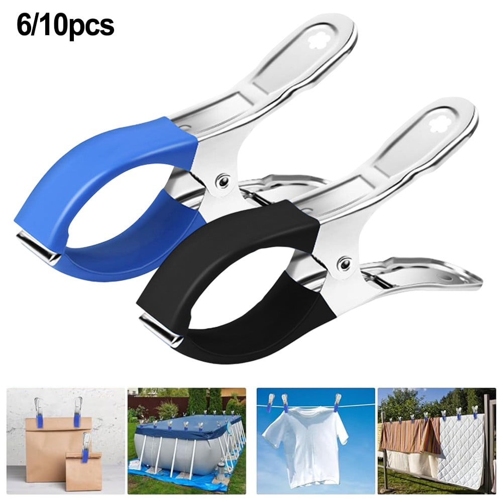 6/30Pcs Pool Cover Clips Stainless Steel Pool Cover Clamps For Above Ground Swimming Pool Wind Guard Clip Black Blue 6pcs blue Blue/Black