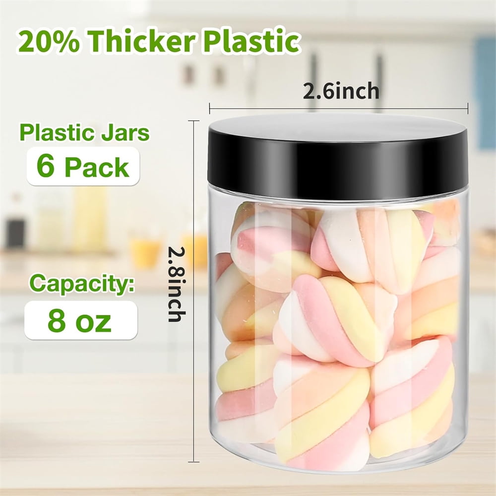 6Pcs Moisture-proof Storage Jars with Sealed Lids,QZS Empty Plastic Containers,Round Refillable Food Jars Organizer,for Home Kitchen Snacks Peanut Honey and More 8oz