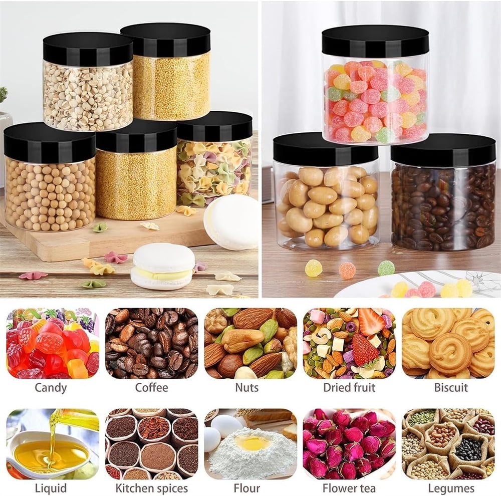6Pcs Moisture-proof Storage Jars with Sealed Lids,QZS Empty Plastic Containers,Round Refillable Food Jars Organizer,for Home Kitchen Snacks Peanut Honey and More 8oz