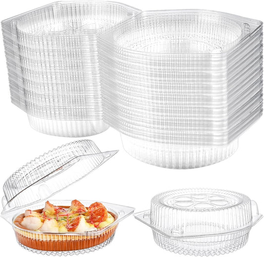 Tutuviw 20 Pcs 8" Plastic Disposable Pie Containers With Lids, Round Pie Keepers with Hinged Locking Lids, Flan Cake Containers for Transport Fruits Vegetables Storage Takeout Boxes 6"