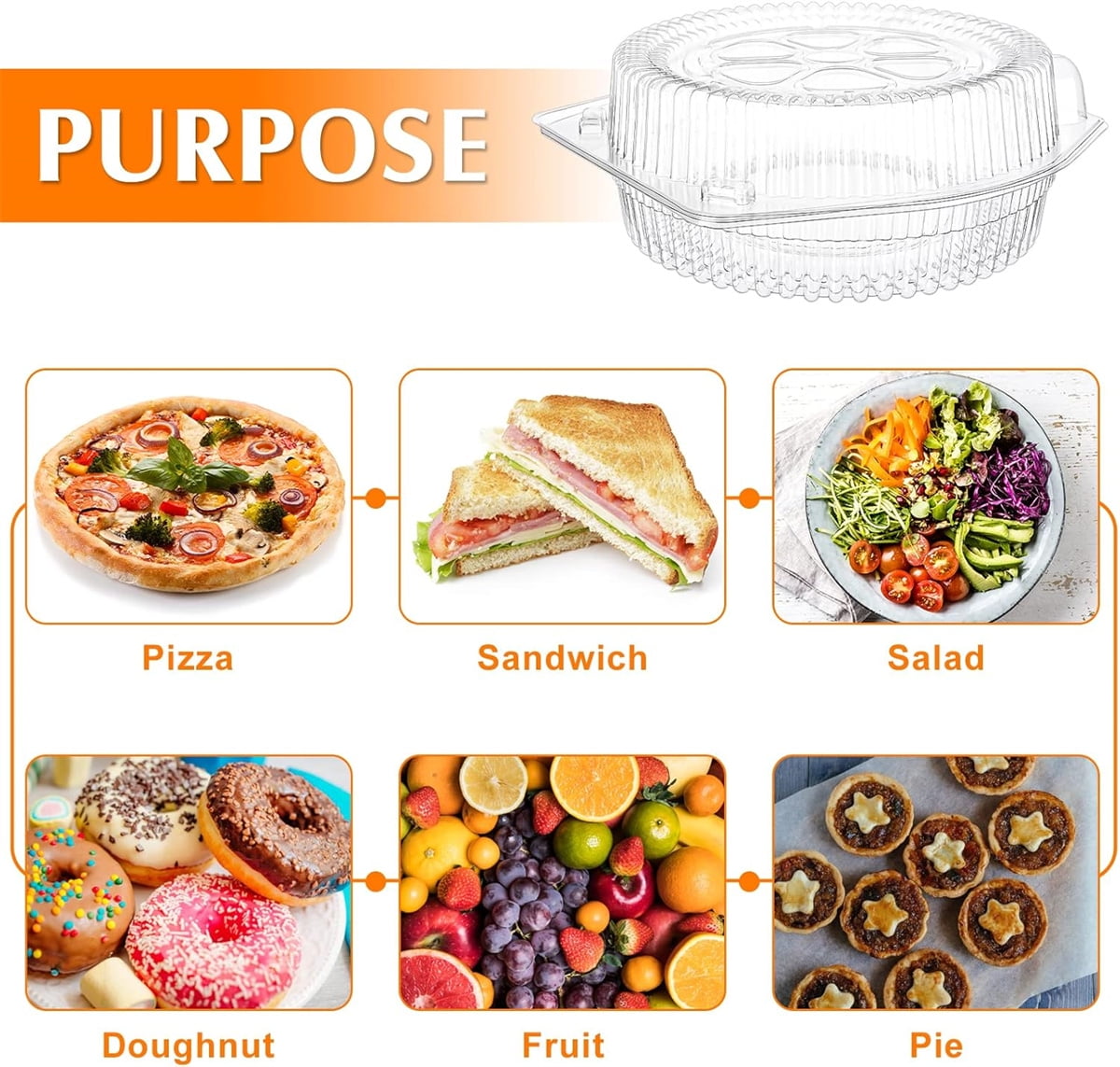 Tutuviw 20 Pcs 8" Plastic Disposable Pie Containers With Lids, Round Pie Keepers with Hinged Locking Lids, Flan Cake Containers for Transport Fruits Vegetables Storage Takeout Boxes 9"