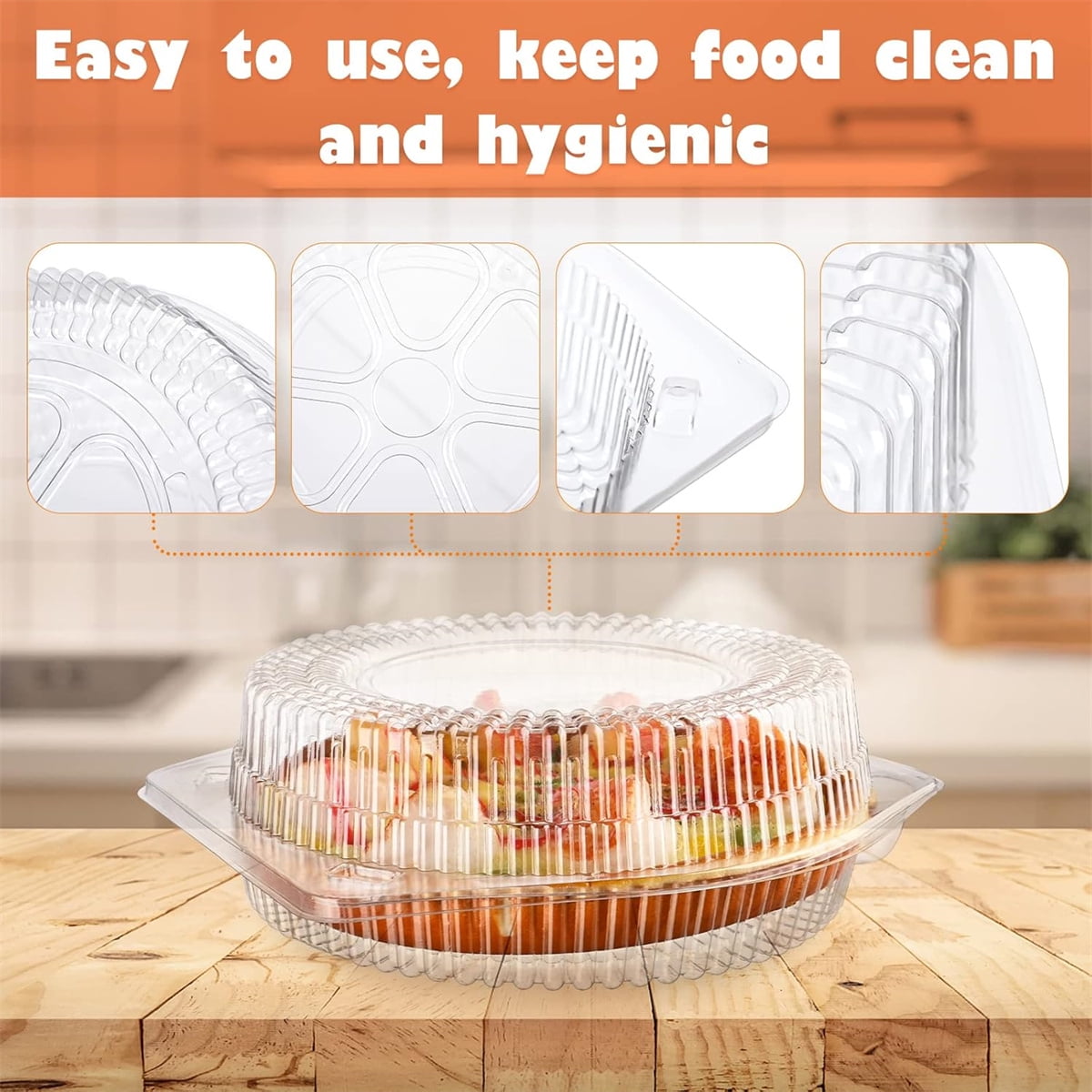 Tutuviw 20 Pcs 8" Plastic Disposable Pie Containers With Lids, Round Pie Keepers with Hinged Locking Lids, Flan Cake Containers for Transport Fruits Vegetables Storage Takeout Boxes 9"