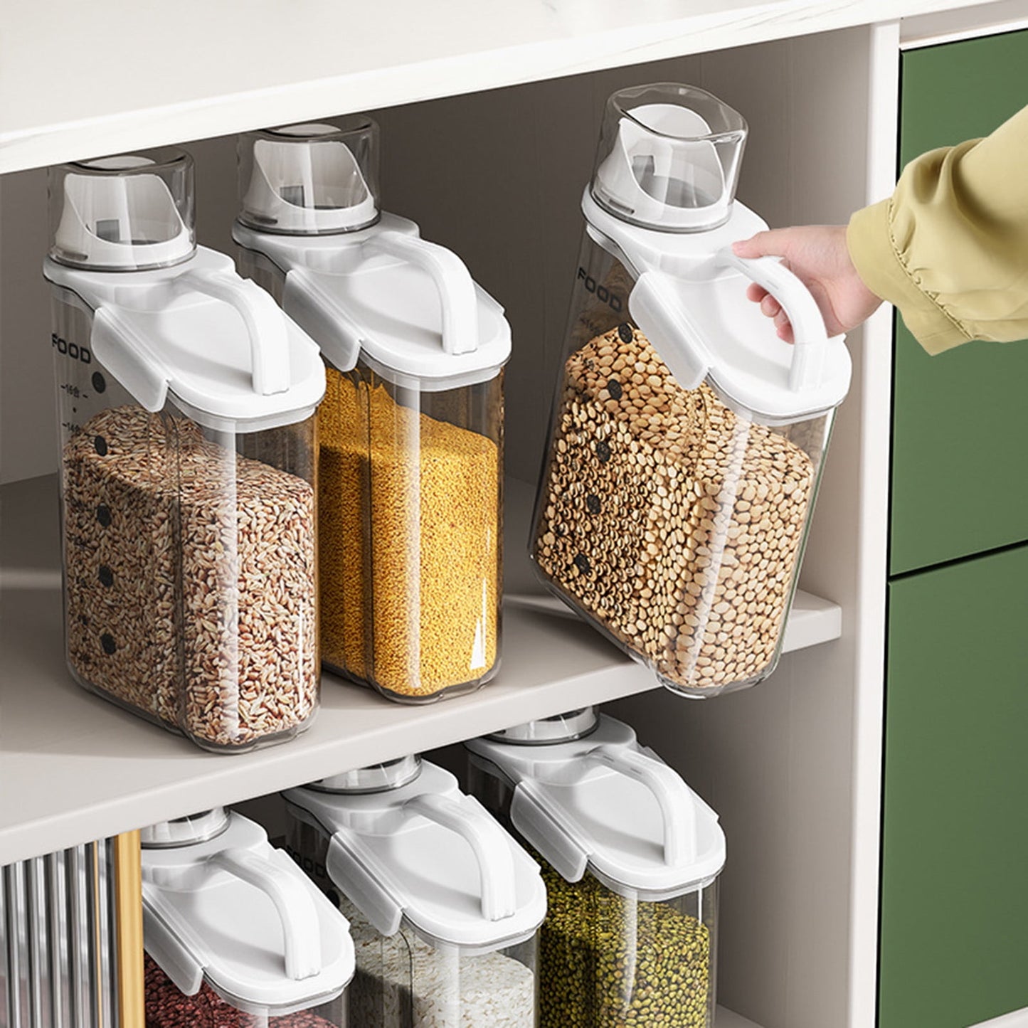 Cheers.US 2000ml/2800ml Airtight Cereal Container Rice Dry Grain Dispenser Thicken Rice Cylinder Clear Food Storage Box L Ivory